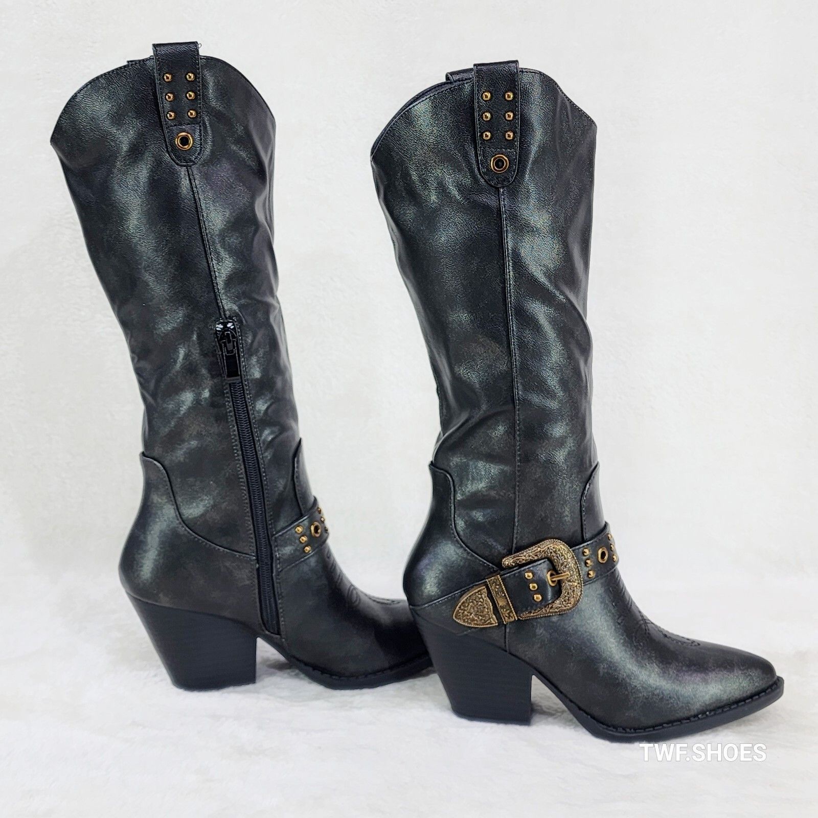 Other Stormy Brushed Metallic Black Country Western Cowgirl Knee B Size US 8.5 / IT 38.5 - 2 Thumbnail
