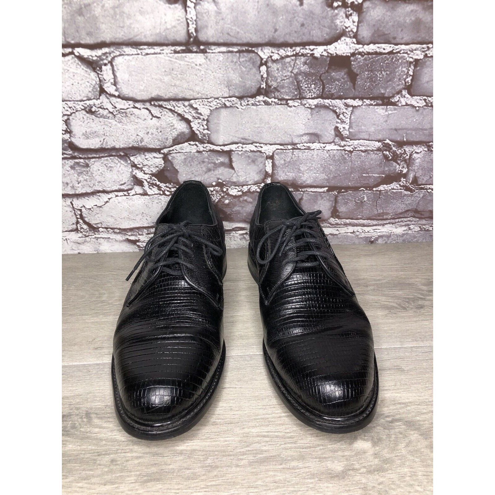 Other Monaco Goodyear Welt Black Leather Croc Oxfords Dress Shoes Size US 10.5 / EU 43-44 - 13 Thumbnail