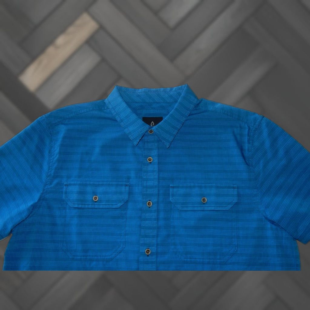 Prana Prana Men's Button-Front Shirt Size L Medium Sleeve Short Blue Polyester Button-Up Regular Men Size US M / EU 48-50 / 2 - 1 Thumbnail
