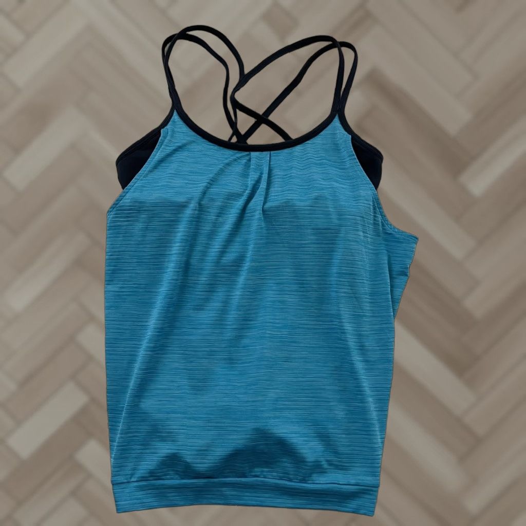 Athleta VINTAGE Athleta Strappy Built In Bra Flowy Yoga Tank Top Blue Women's Small Size S / US 4 / IT 40 - 1 Thumbnail