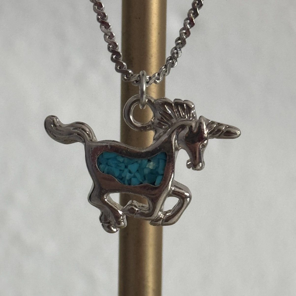 Vintage Vintage Y2K Turquoise Stone Running Unicorn Dainty Necklace Size ONE SIZE - 5 Thumbnail