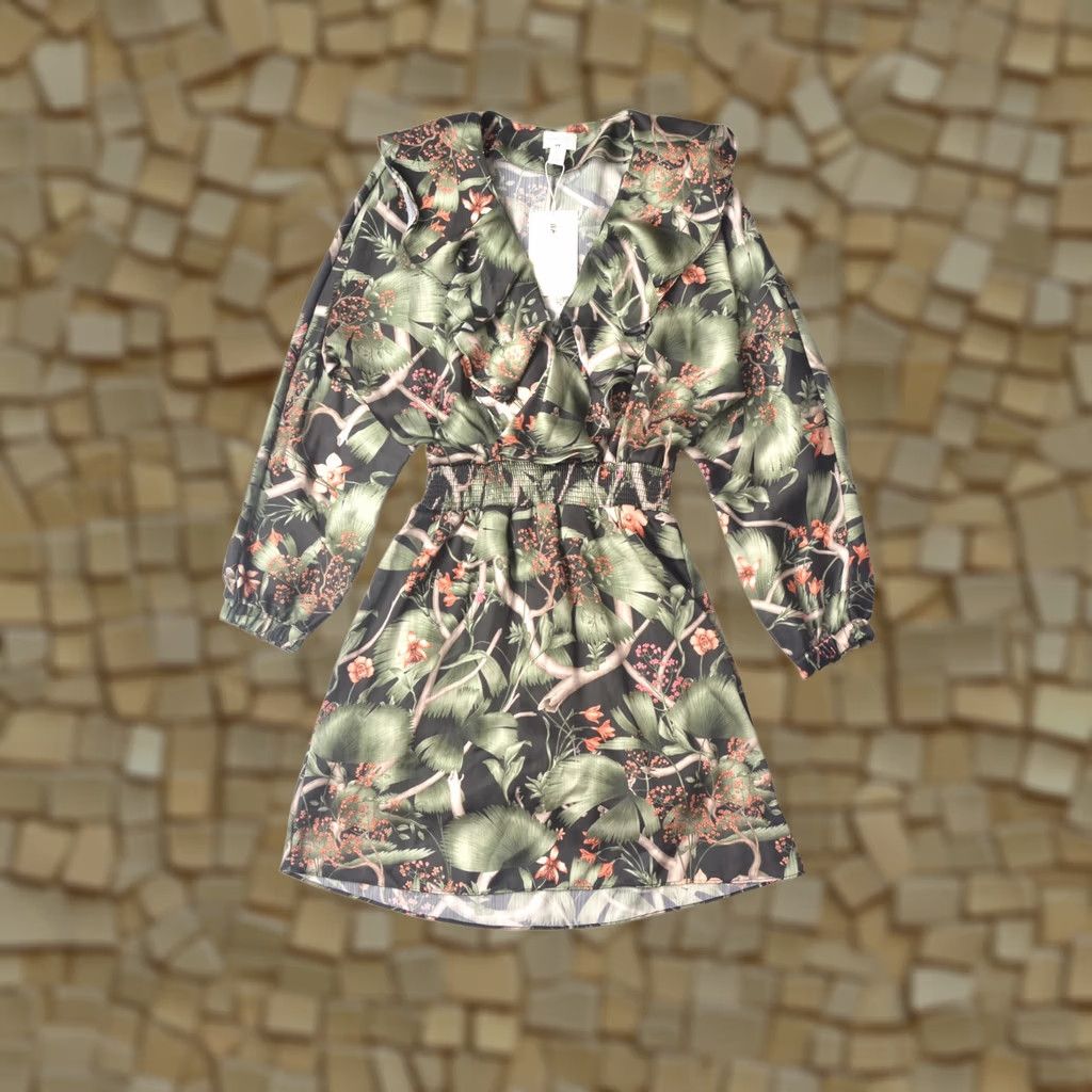 H&M H&M x Johanna Ortiz Floral Pattern Full-Frint Black Green Dress XS Girls Size XS / US 0-2 / IT 36-38 - 1 Thumbnail