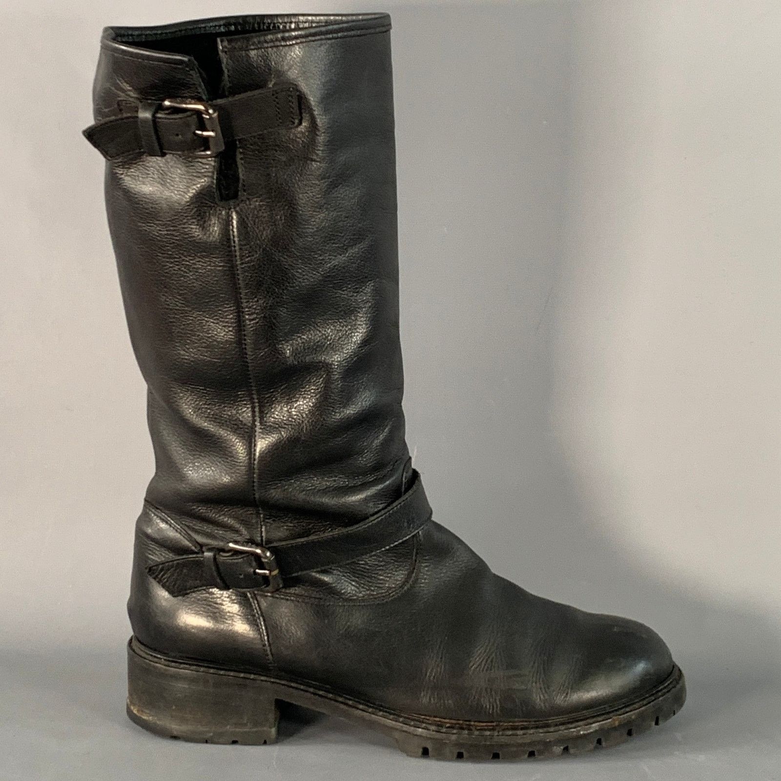 Fendi FENDI 9 Black Leather Shearling Lined Pull On Buckle Boots Size US 9 / EU 42 - 2 Thumbnail