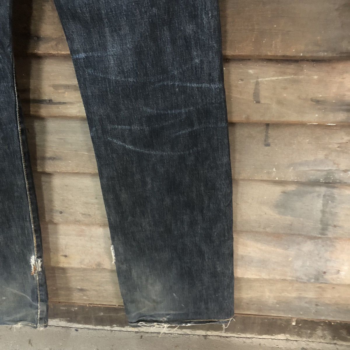 DL R 45rpm selvedge Black faded Distressed Denim Pants #7321