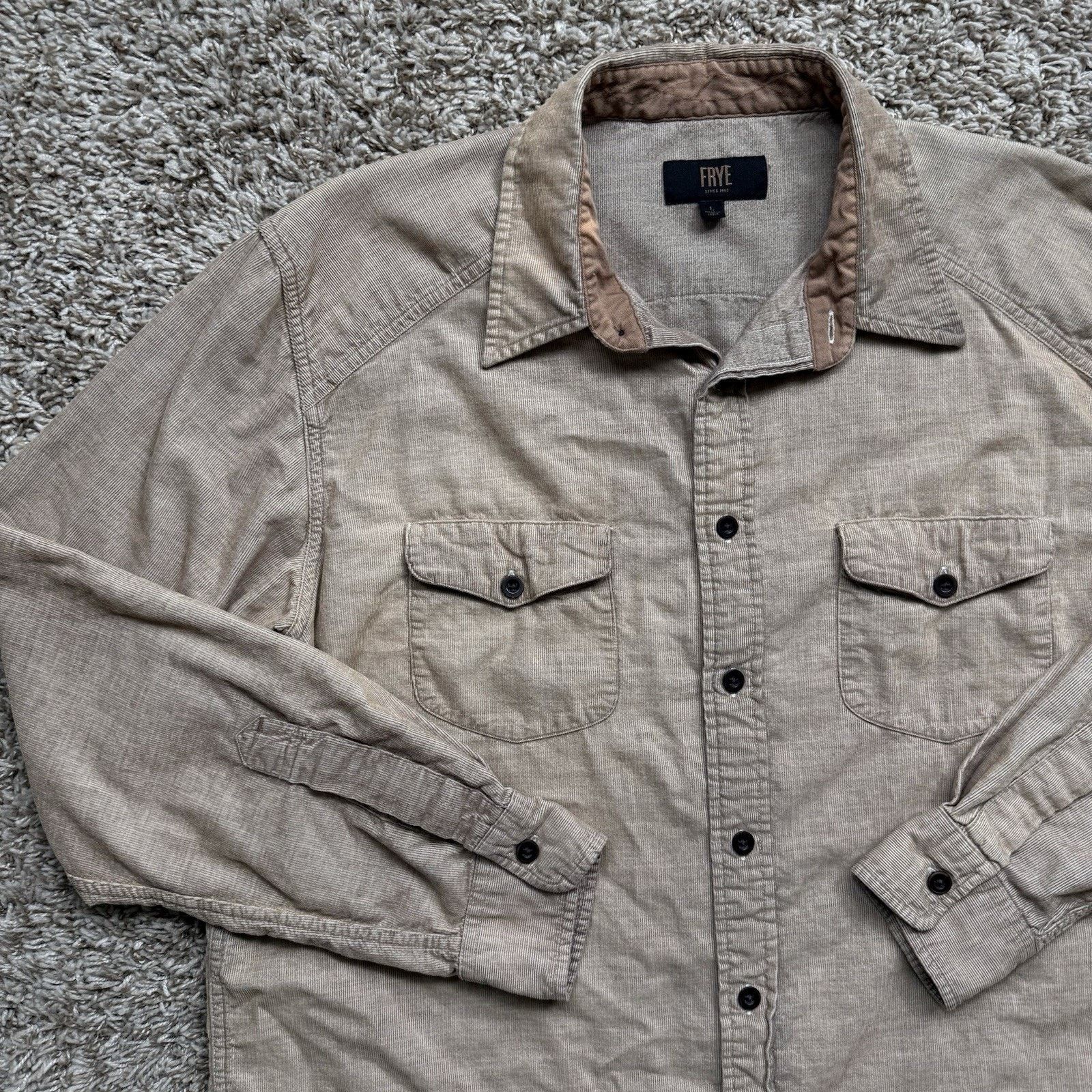 Frye FRYE Western Corduroy Light Brown Button Down Shirt LS Size US L / EU 52-54 / 3 - 7 Thumbnail
