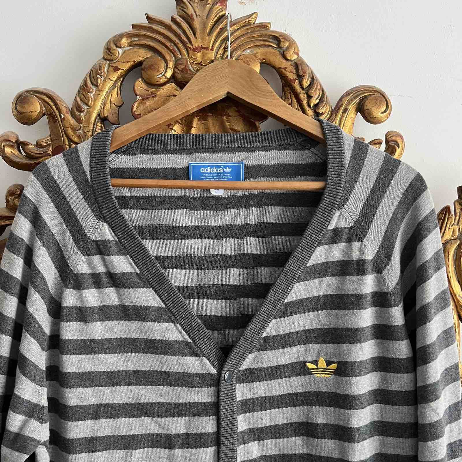 Adidas Vintage Adidas Gray Striped Cardigan Retro Boxy Y2K Sz L Size US L / EU 52-54 / 3 - 4 Thumbnail