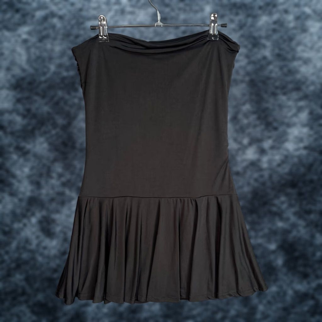 Vintage Motel Black Off-Shoulder Ruched Mini Dress Womens Large Stretch Fabric Dress