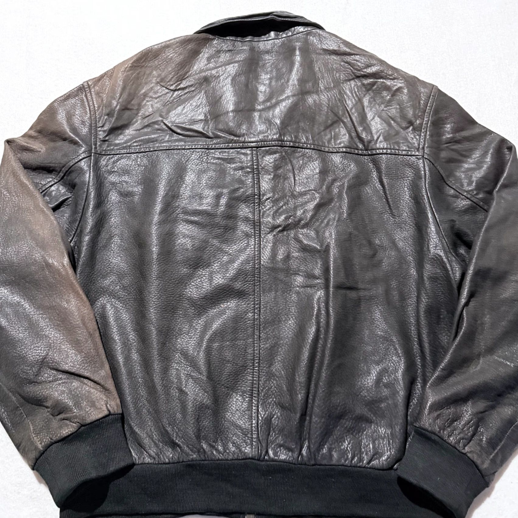 Vintage VINTAGE Mauritius Distressed Leather Full Zip Bomber Jacket Men's Black Retro Biker Jacket/Coat Size US XL / EU 56 / 4 - 2 Thumbnail