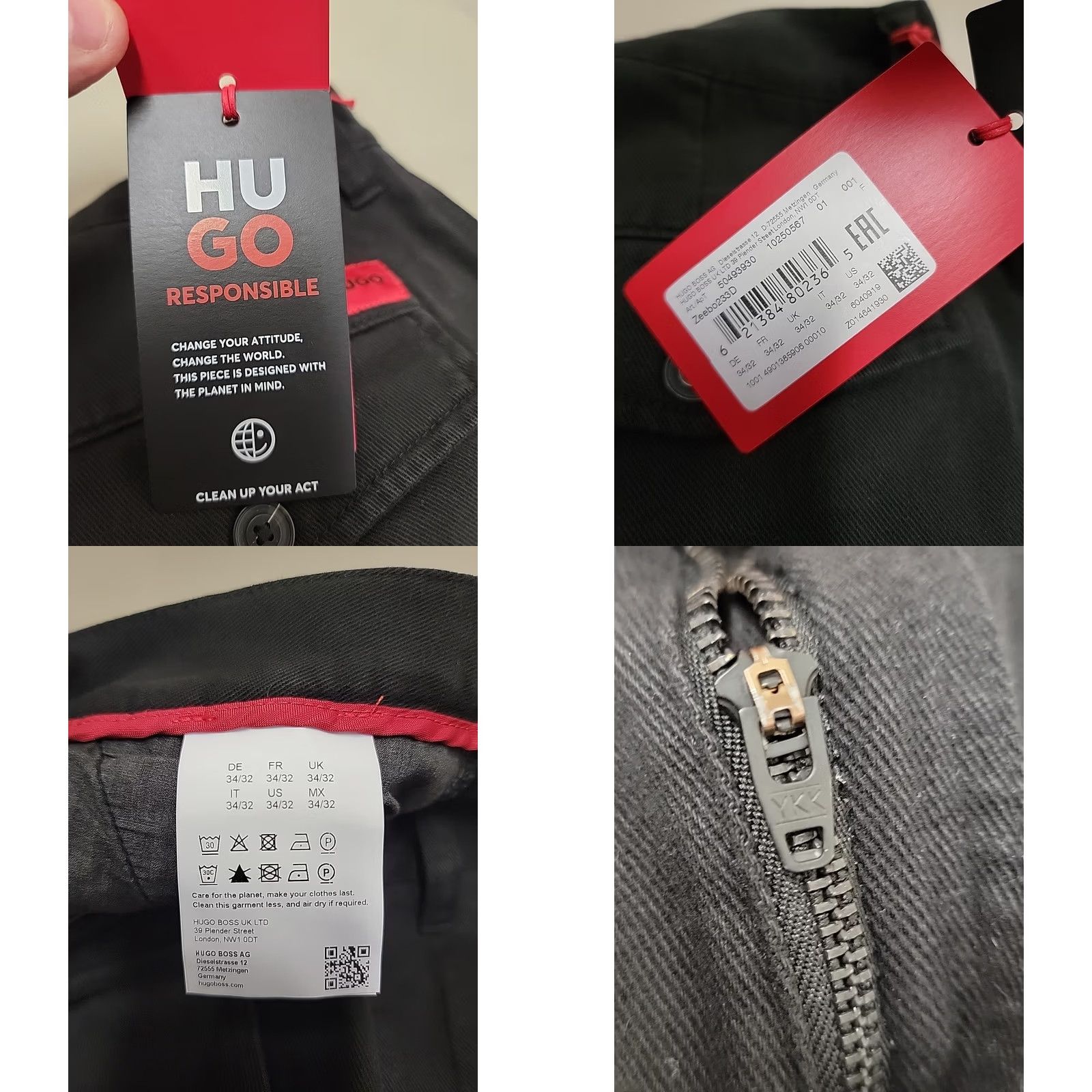 Hugo Boss VINTAGE? No. Hugo Boss Pants Chinos Black 34x32 Mens Regular Cotton Flat Front Straight Inseam 32 in Zip Button NWT Neck? Size US 34 / EU 50 - 10 Thumbnail