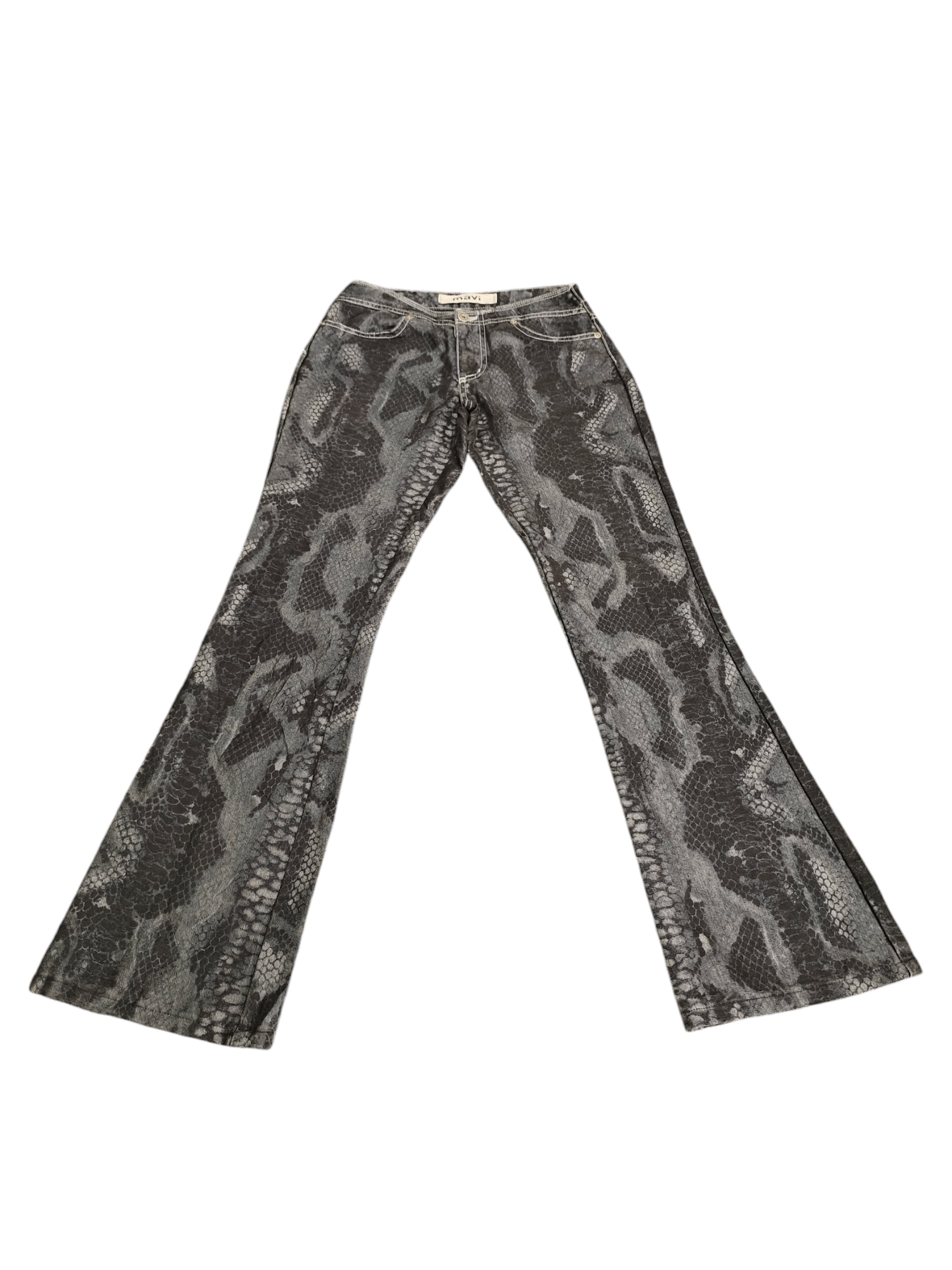 If Six Was Nine Flare Jeans Mavi Python Printed Denim Bootcut Y2k Size US 27 - 3 Thumbnail