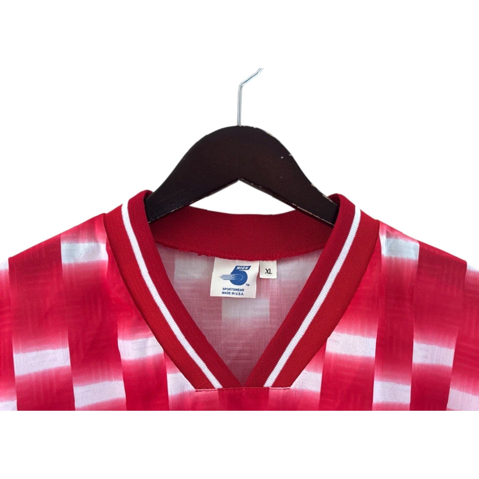 Vintage VINTAGE High Five v-neck Soccer Shirt Mens XL Deadstock NWOT 90s USA Made Red White 100% Polyester Short Sleeve Shirt Mens 90s Style Size US XL / EU 56 / 4 - 2 Thumbnail