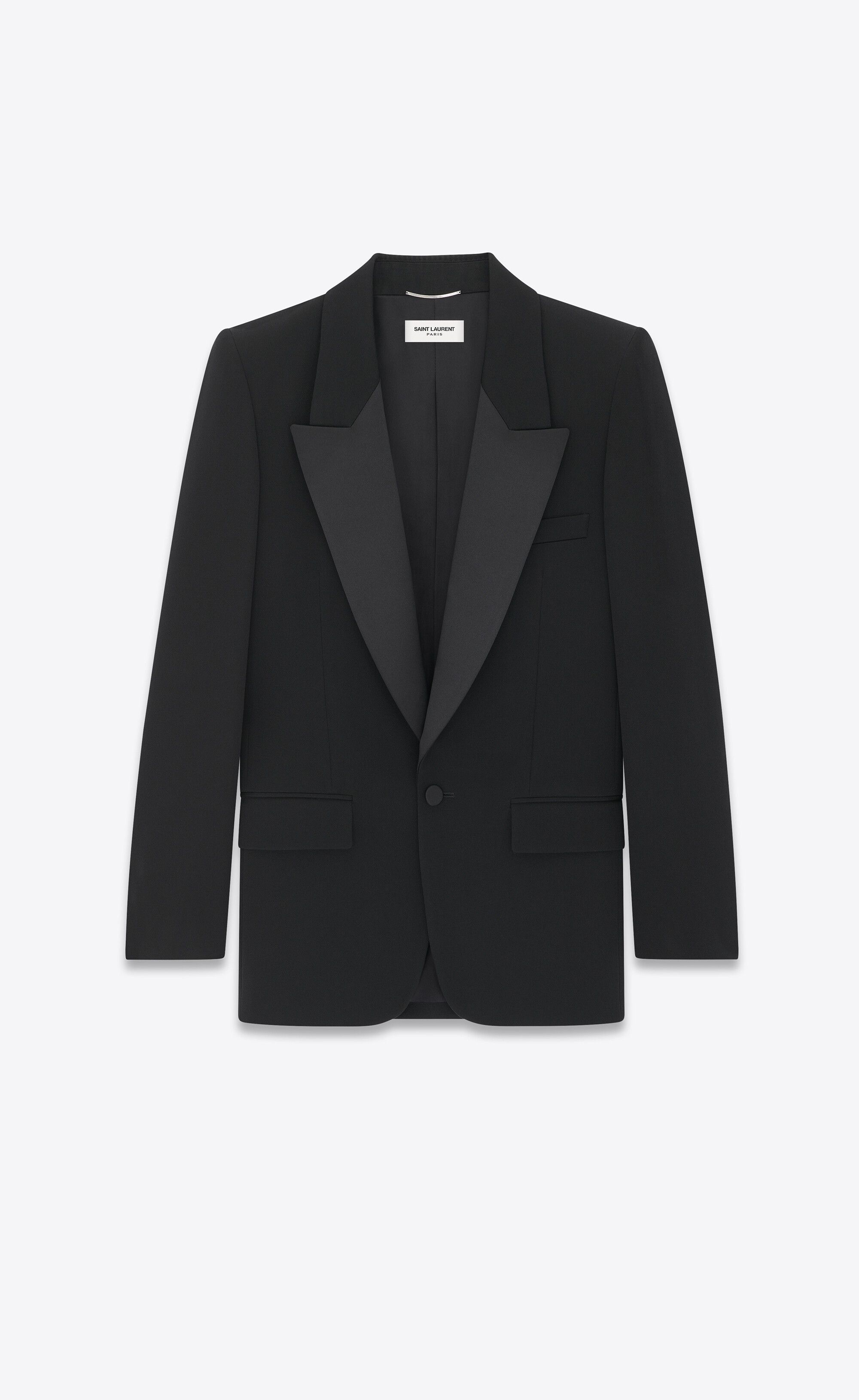 Saint Laurent Paris o1s1wg111224 Single-Breasted Tuxedo Jacket Grain De Poudre Size US S / EU 44-46 / 1 - 1 Thumbnail