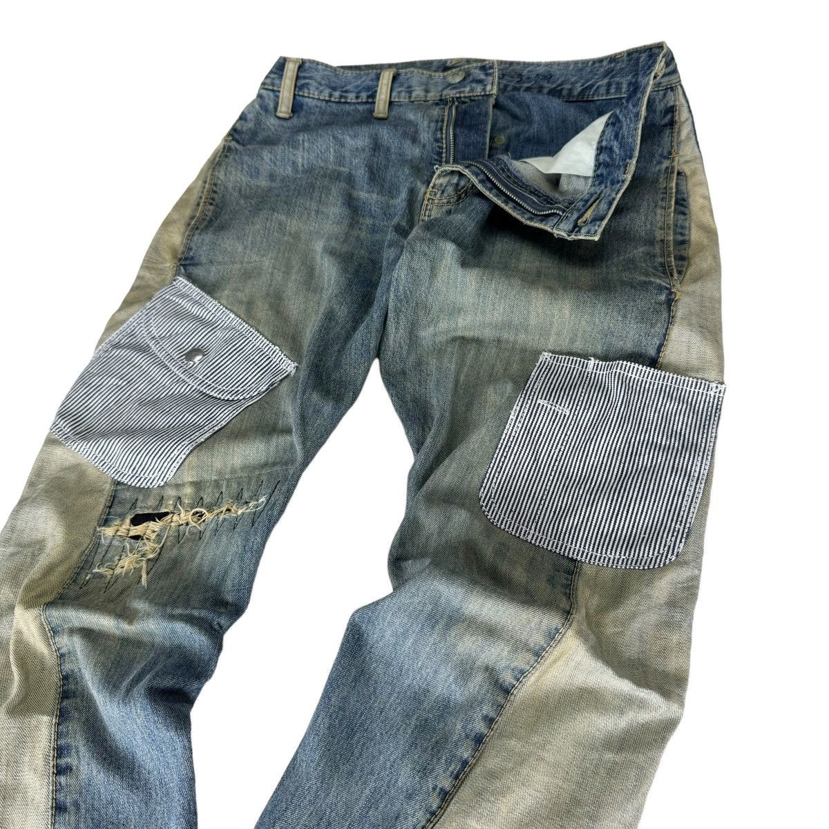 Japanese Brand ☀️LUCY Denim Two Tone Colour Patchwork Jeans Size US 33 - 2 Thumbnail