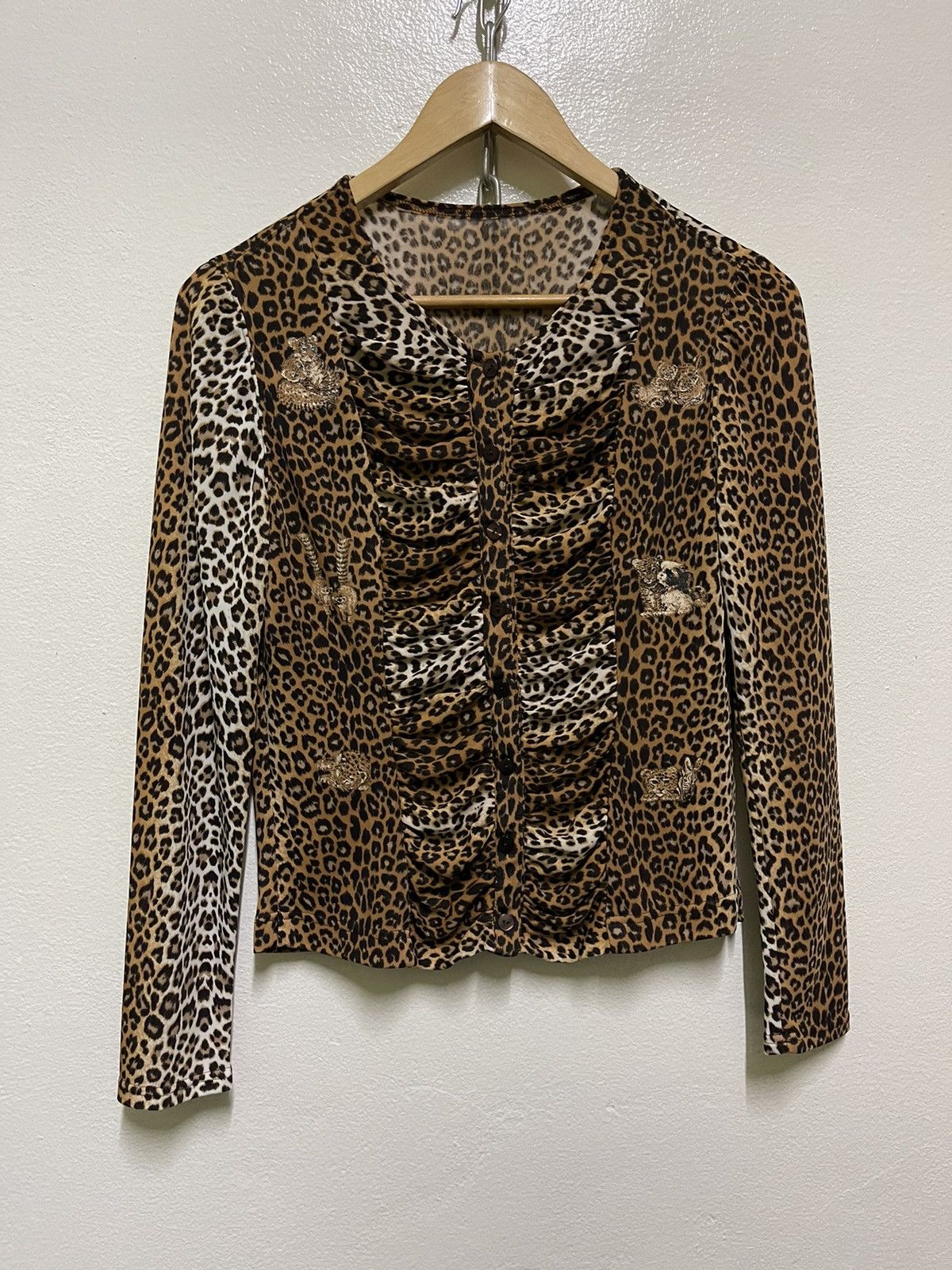 Japanese Brand Leopard Printed Button Stretch Long Sleeve Size S / US 4 / IT 40 - 1 Thumbnail