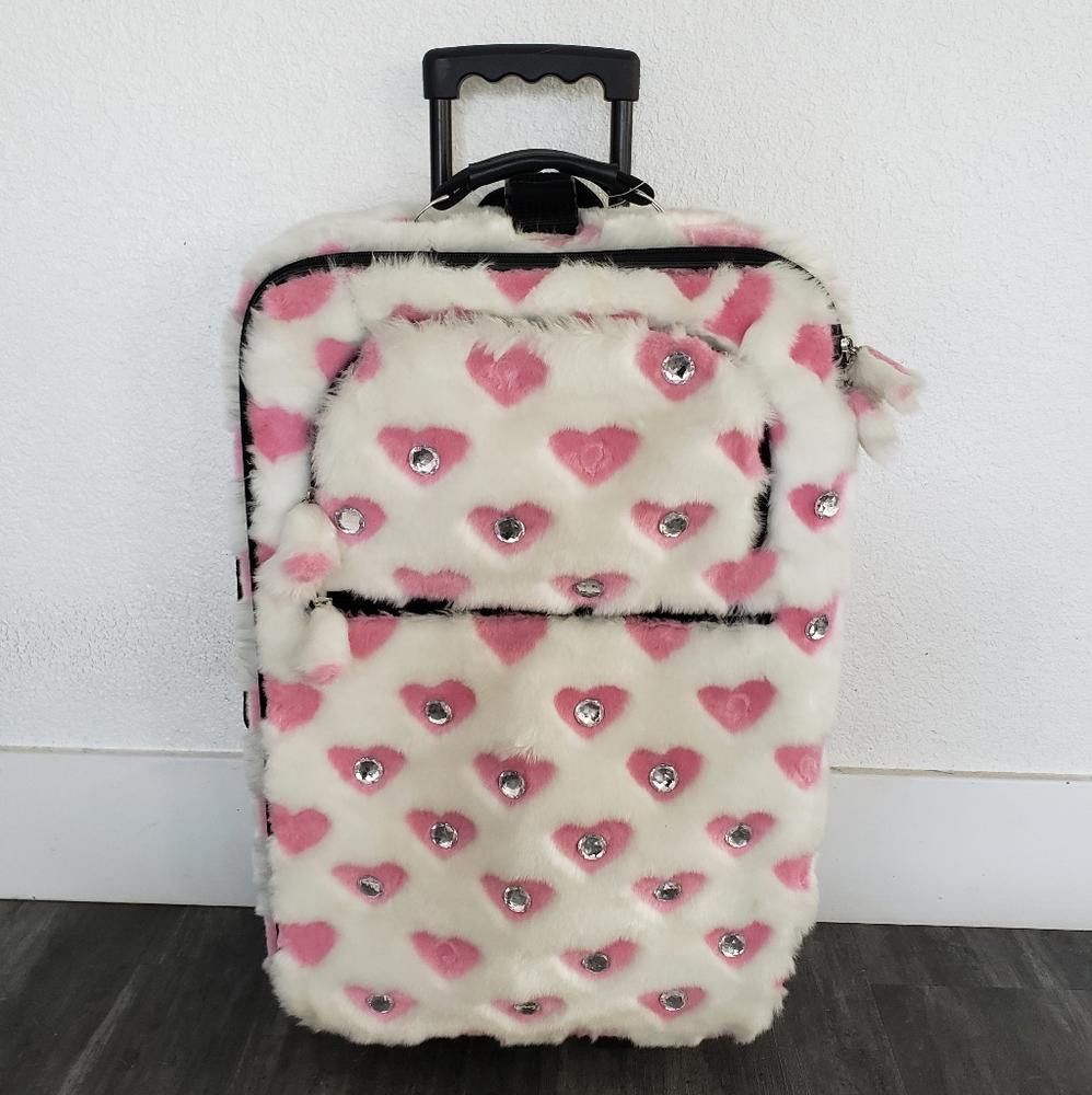Designer White Pink Faith Knight Faux Fur M Luggage Size ONE SIZE - 1 Thumbnail