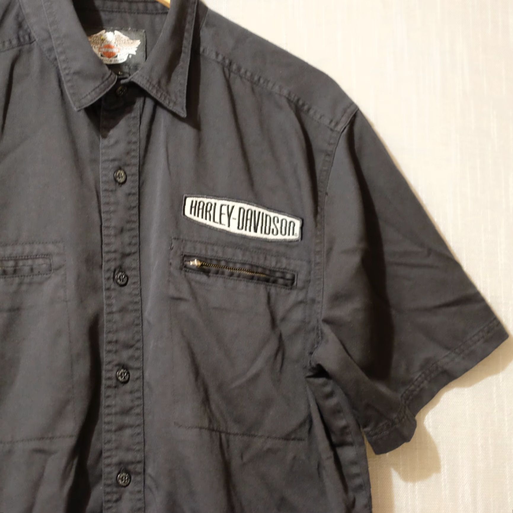 Harley Davidson Harley-Davidson Black Short Sleeve Button Shirt Mens L Casual Cotton Polyester Embroidered Logo Shirt Size US L / EU 52-54 / 3 - 3 Thumbnail