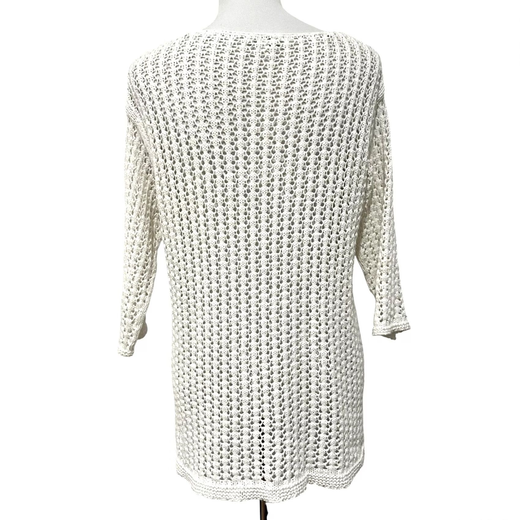 J. Jill J.Jill Open Knit Tunic Sweater Cotton Blend White Coastal Quiet Luxury Womens S Shirt Size S / US 4 / IT 40 - 4 Thumbnail