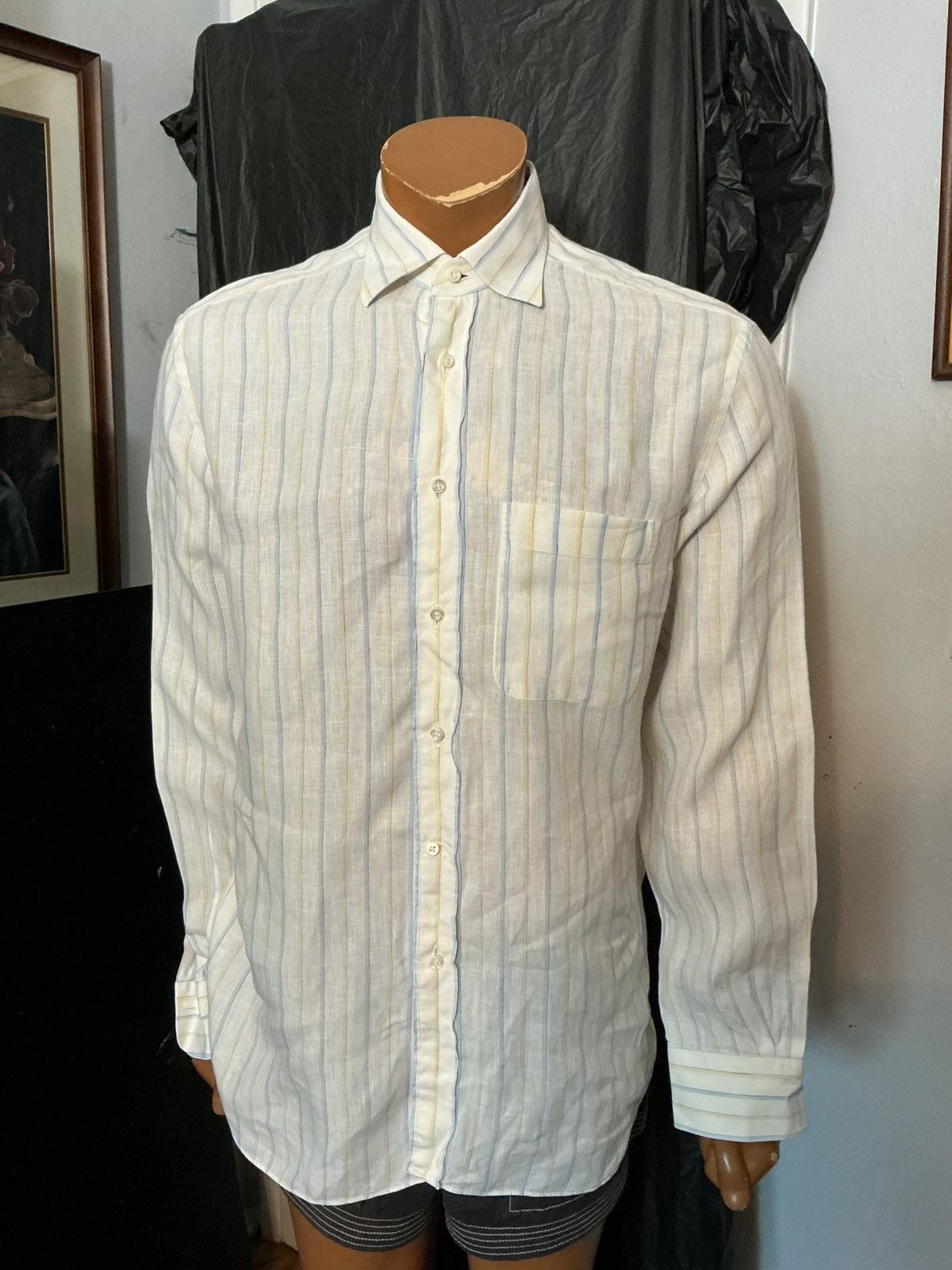 Ermenegildo Zegna Ermenegildo Zegna 100% Linen Striped Pocket Button Shirt Size US M / EU 48-50 / 2 - 14 Thumbnail