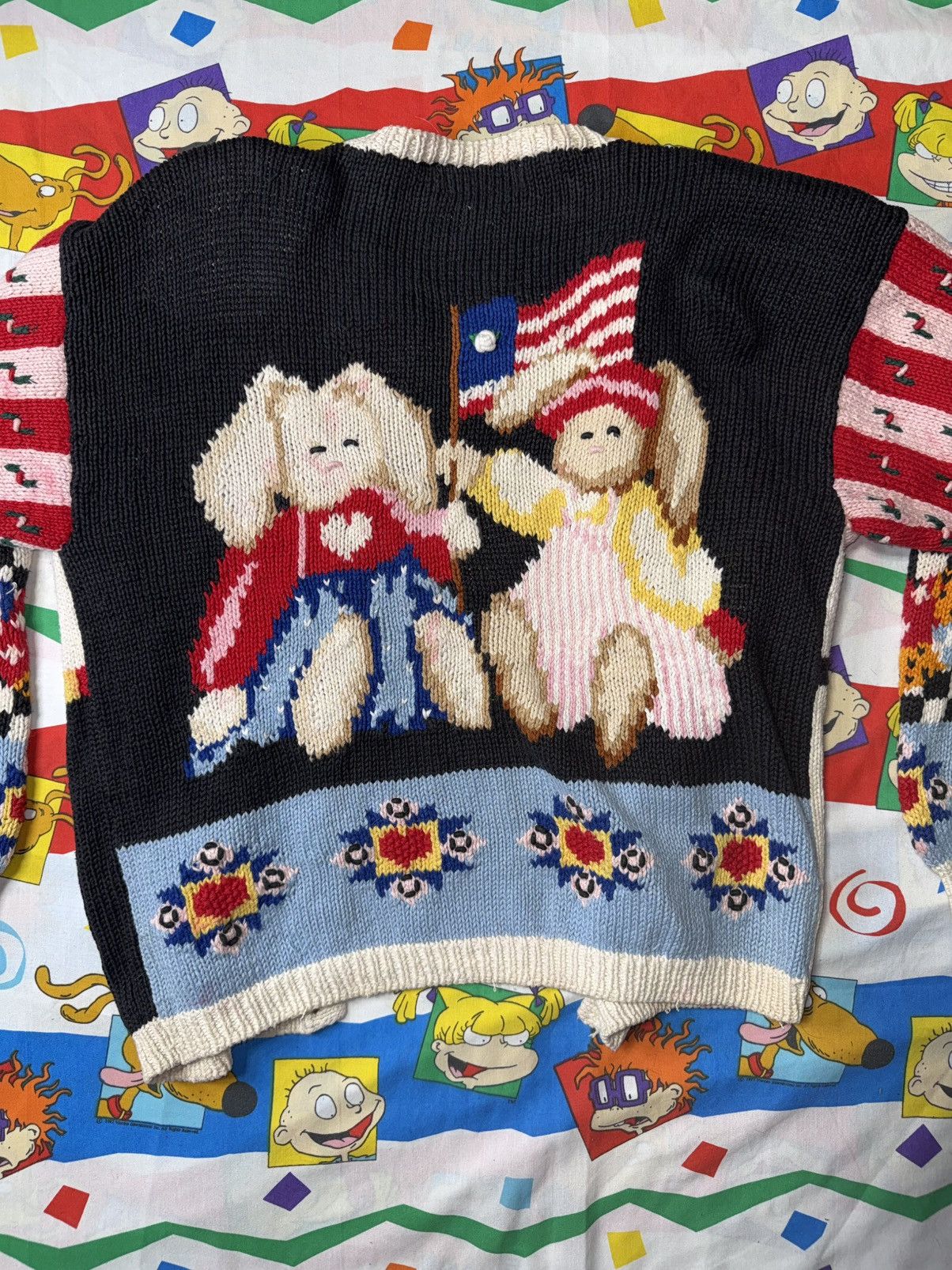 Other Womens Eagle's Eye 90's Vintage Hand Knit Patriotic Cardigan Size M / US 6-8 / IT 42-44 - 3 Thumbnail