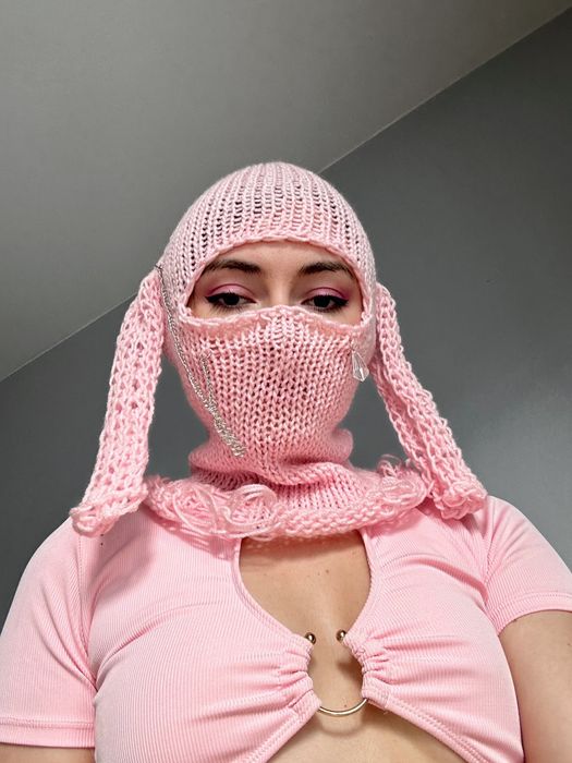 Handmade Bunny balaclava . Face mask . Cute sky mask pink ears hat ...