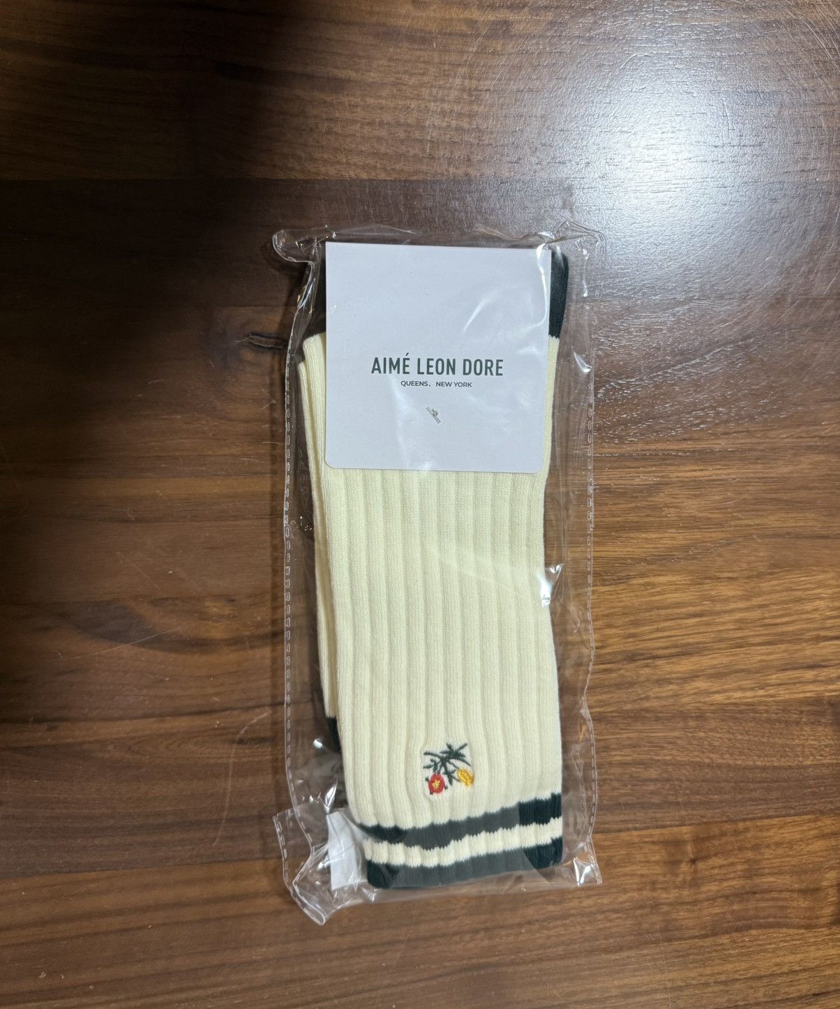 Aime Leon Dore Aime Leon Dore Striped Floral Crest Crew Sock in Pine Grove Size ONE SIZE - 1 Thumbnail