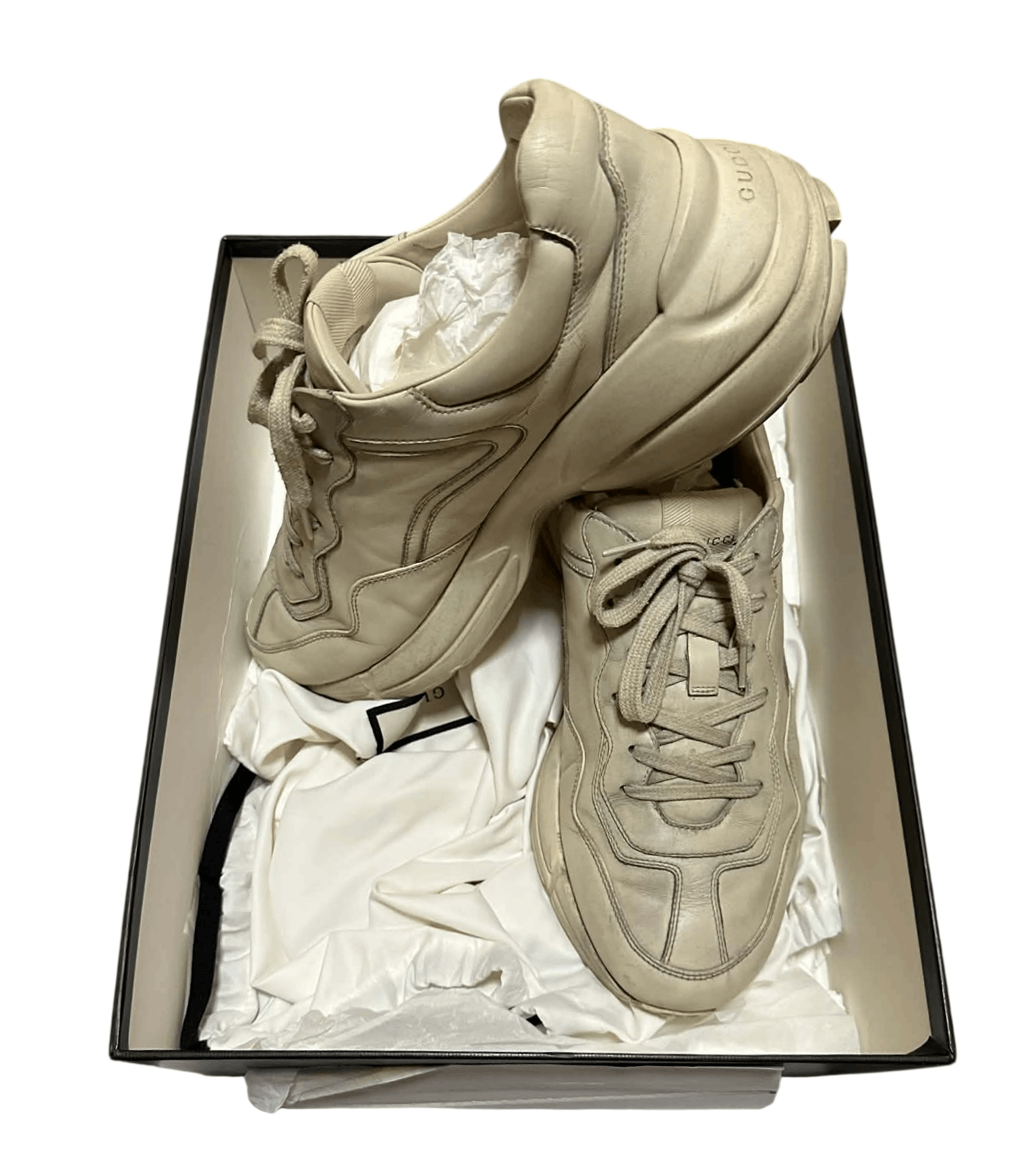Gucci Gucci Rhyton Sneakers Ivory Distressed Leather Size US 12.5 / EU 45-46 - 3 Thumbnail