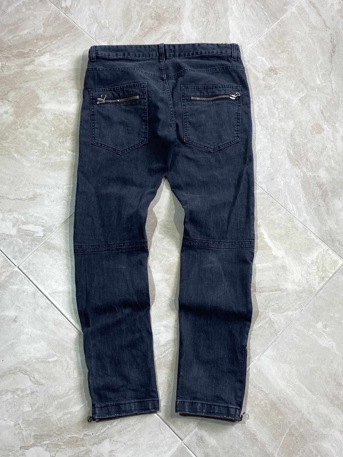 Balmain Balmain Washed Grey Denim Skinny Biker Jeans Size 36" / US 14 / IT 50 - 2 Thumbnail