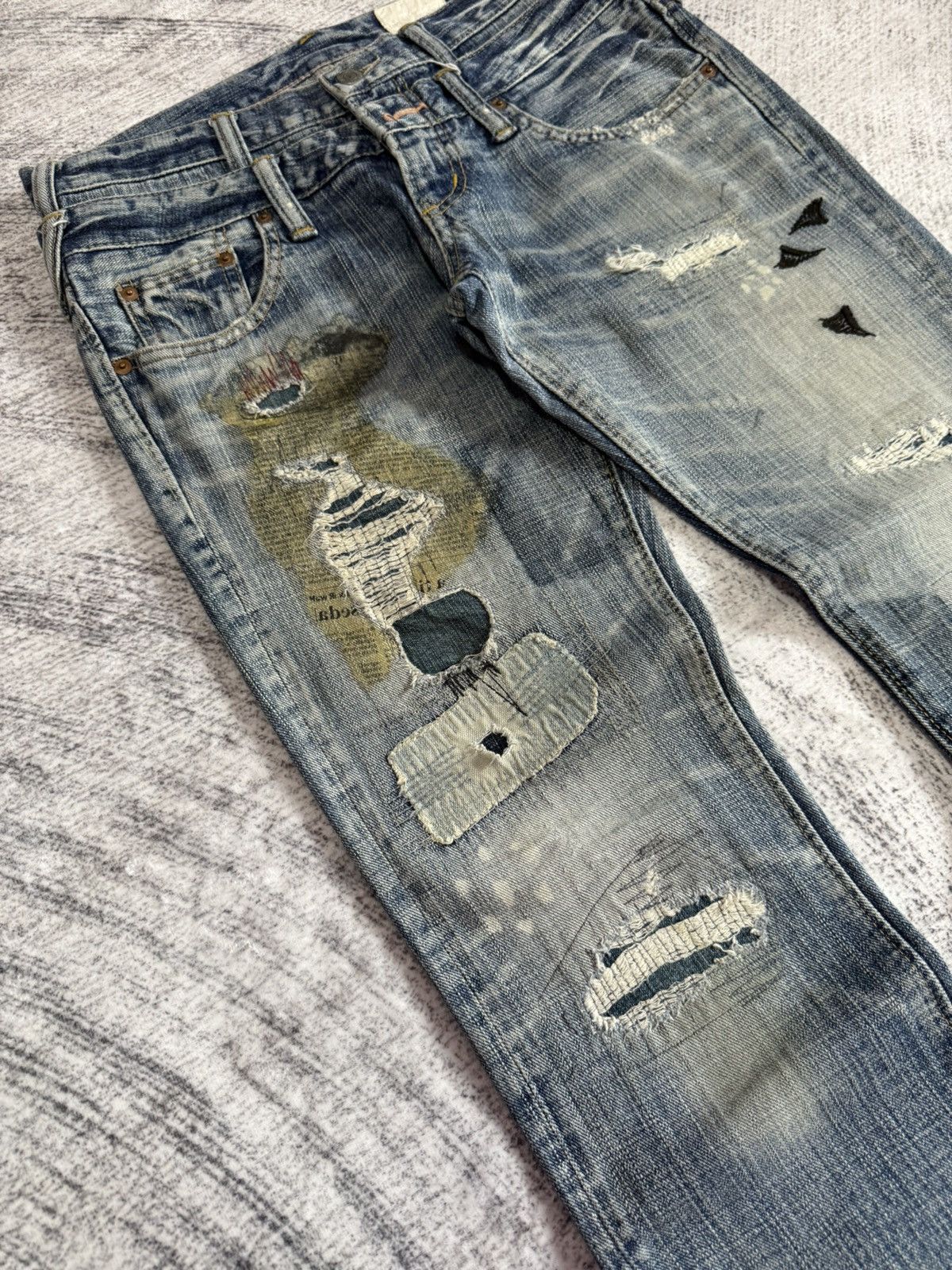 Hysteric Glamour × Japanese Brand Antgauge Japan Boro Distressed Newspaper Patch Jeans Size US 30 / EU 46 - 4 Thumbnail
