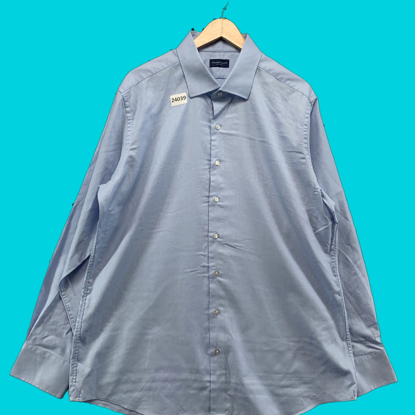 Proper Cloth Proper Cloth Shirt Mens Solid Blue Long Sleeve 2XL Cotton 19.2 Neck 25x31.5 Button-Up Size US XXL / EU 58 / 5 - 1 Thumbnail