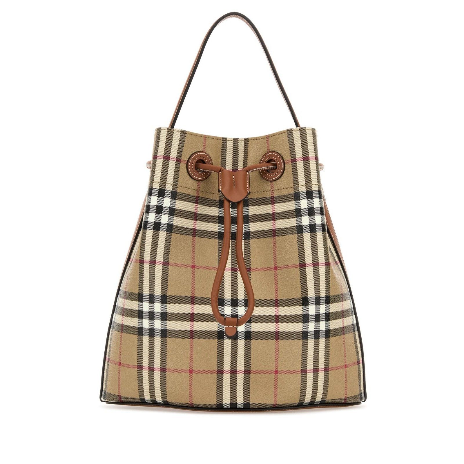 BURBERRY Check Brown Canvas Bucket Bag New And Authentic