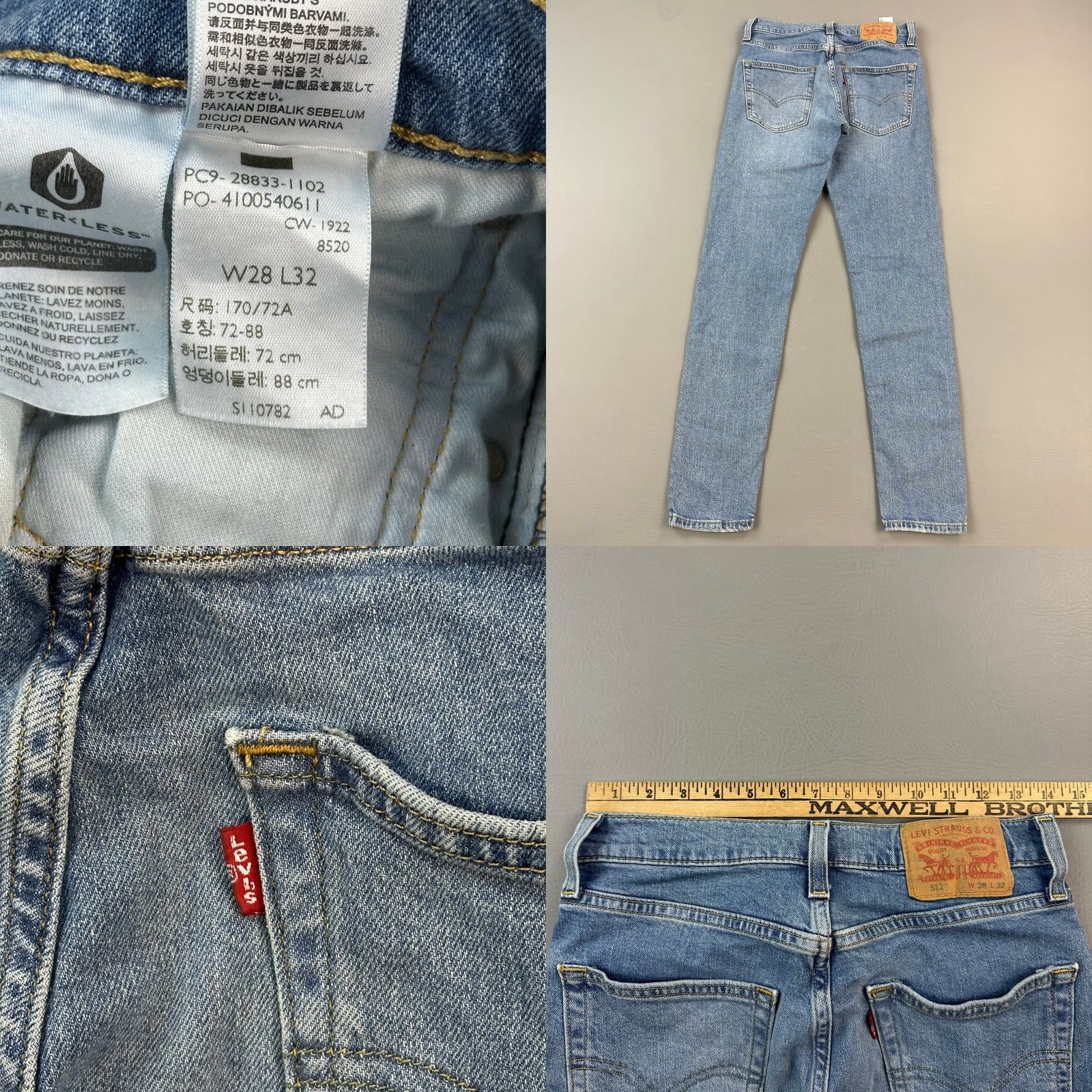 Levi's Levi's 512 Jeans Mens 28x32 Light Wash Denim Slim Taper Fit Distressed Flex Jeans Size US 28 / EU 44 - 8 Thumbnail