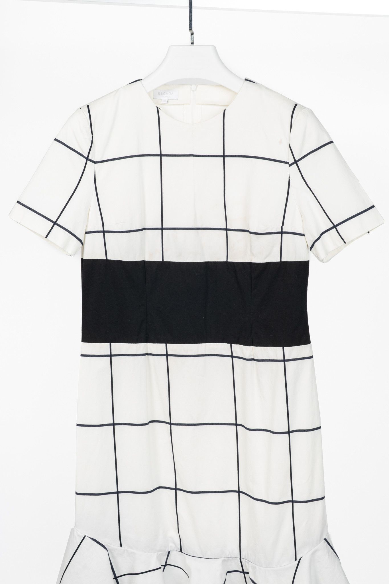 Escada Sport Escada Sport White Windowpane Cotton Flounce-Hem Dress Size M / US 6-8 / IT 42-44 - 3 Thumbnail