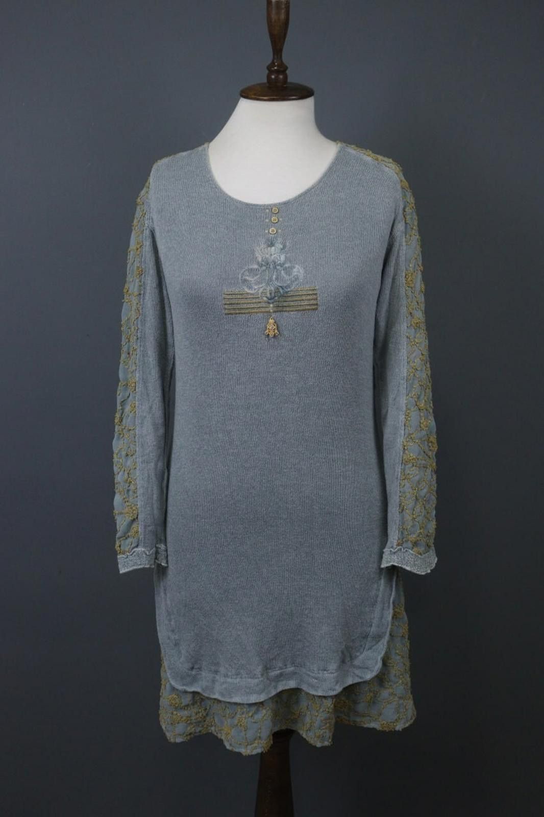 Designer Elisa Cavaletti Blue Knit Round Neck Shift Dress Size S Size S / US 4 / IT 40 - 1 Thumbnail