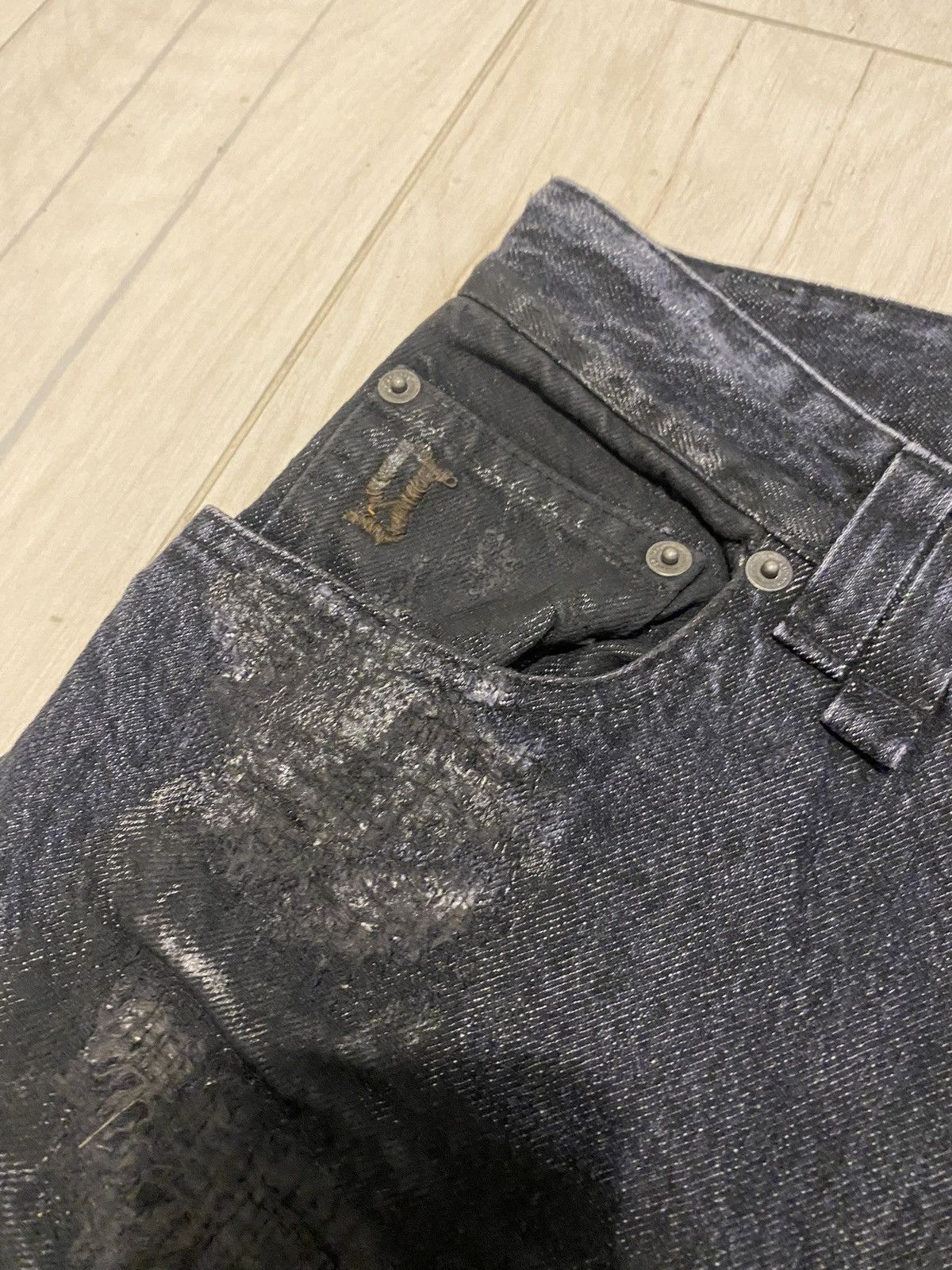 John Galliano DSWT! Galliano Black Waxed Distressed Denim Pants Size US 34 / EU 50 - 8 Thumbnail