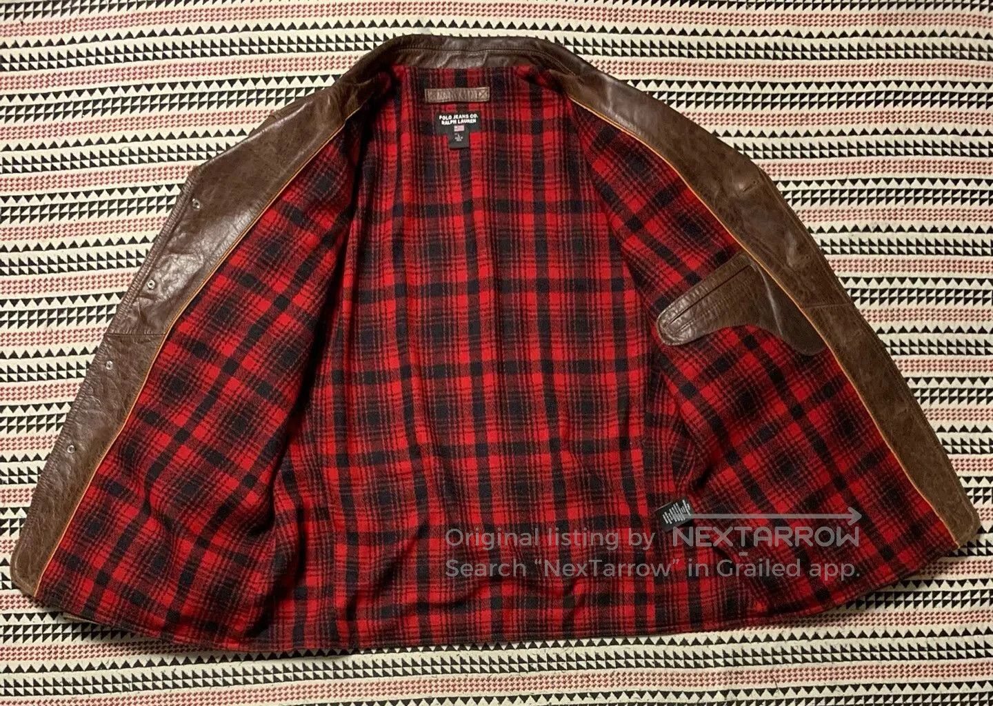 Polo Ralph Lauren brown leather POLO jacket with plaid lining. Size US L / EU 52-54 / 3 - 3 Thumbnail