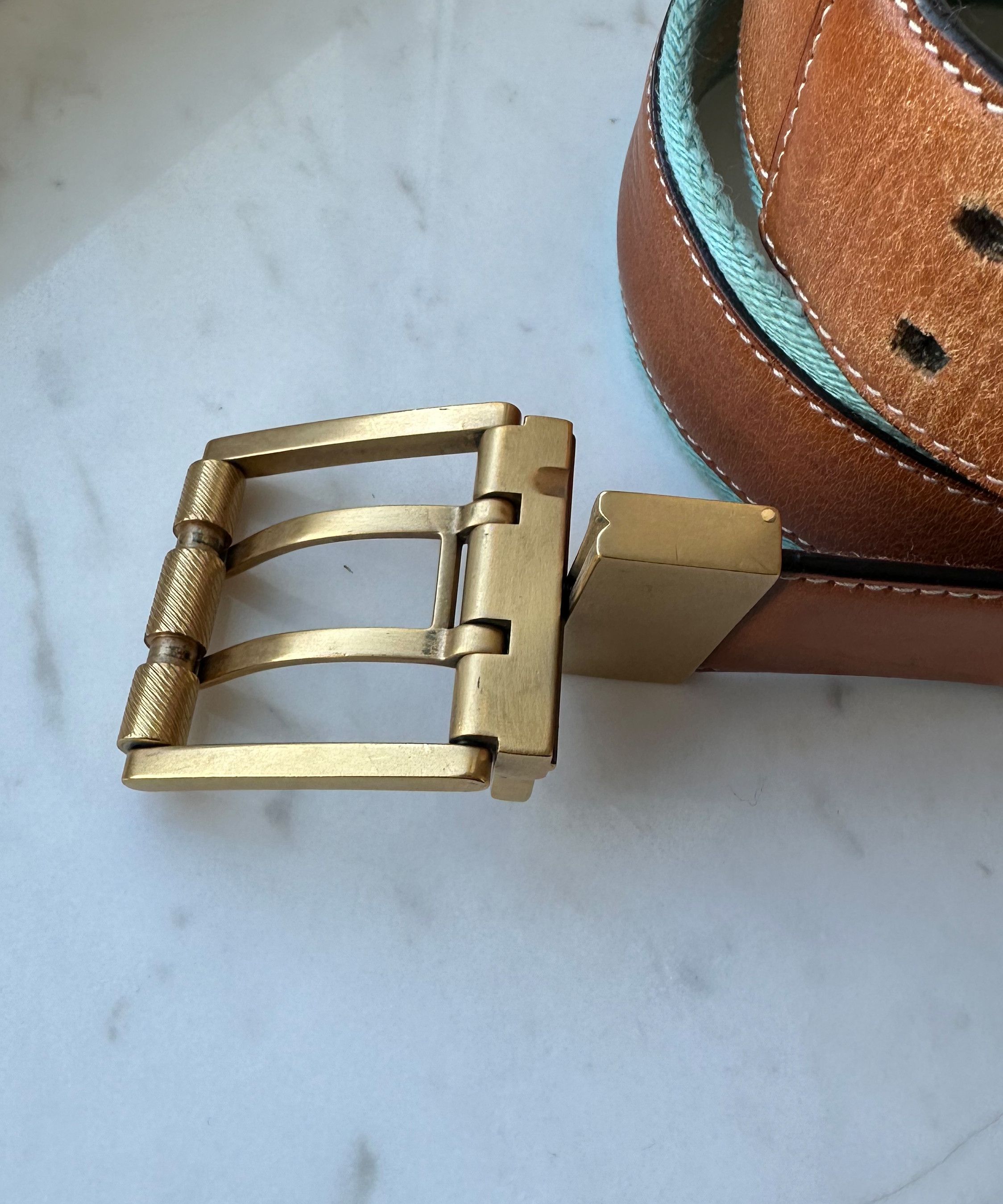Gucci 🔴 GUCCI Belt Reversible Leather Sherry Stripped Brown Size ONE SIZE - 5 Thumbnail