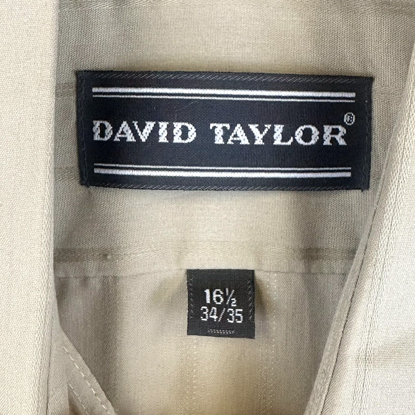 Vintage David Taylor Shirt Mens 16.5 34/35 Khaki Beige Stripe Dress Long Sleeve Pocket Button Down Classic Vintage Size 46R - 3 Thumbnail