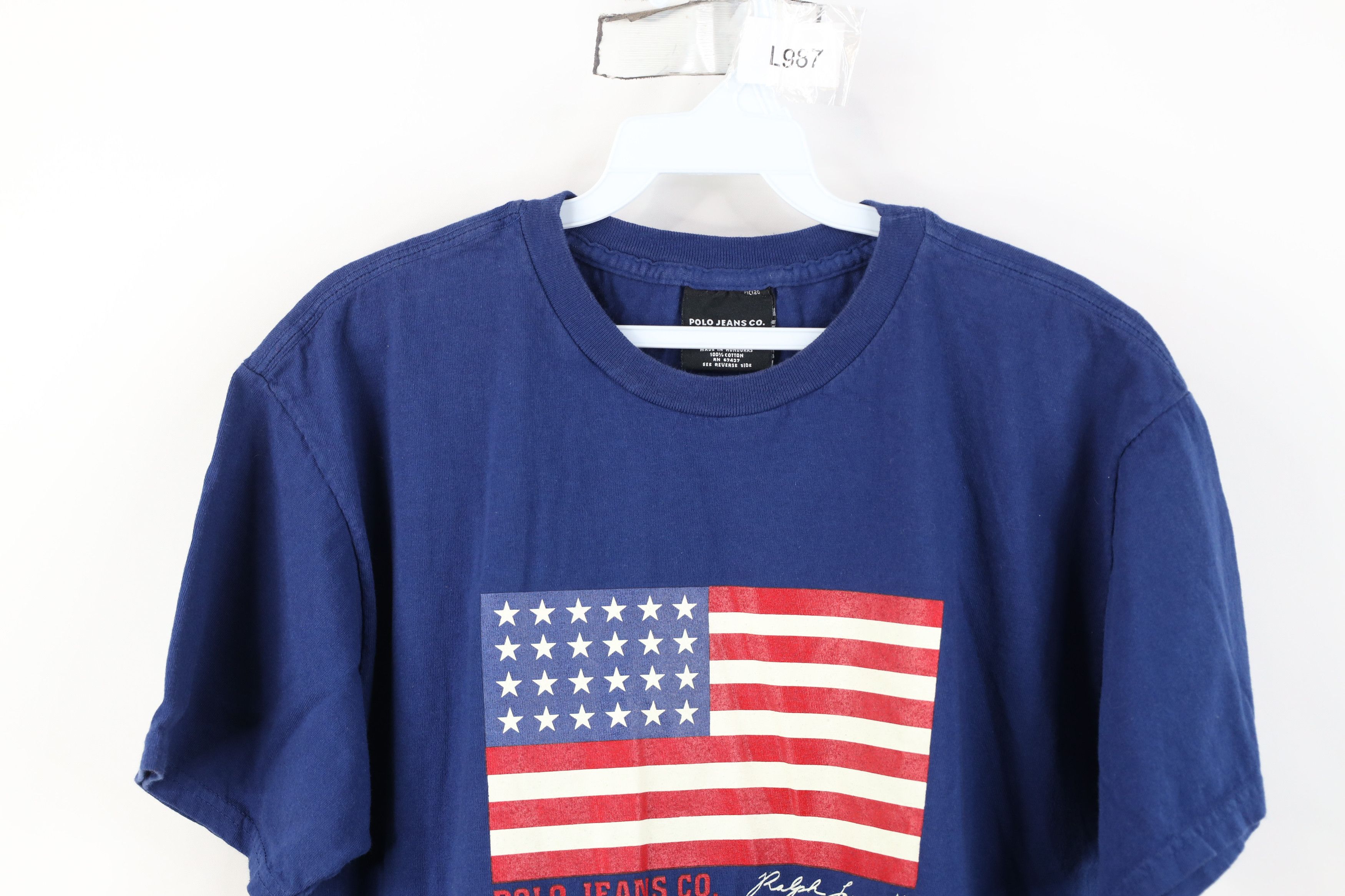 Ralph Lauren Vintage 90s Ralph Lauren Spell USA Flag T-Shirt Blue Cotton Size US M / EU 48-50 / 2 - 2 Thumbnail