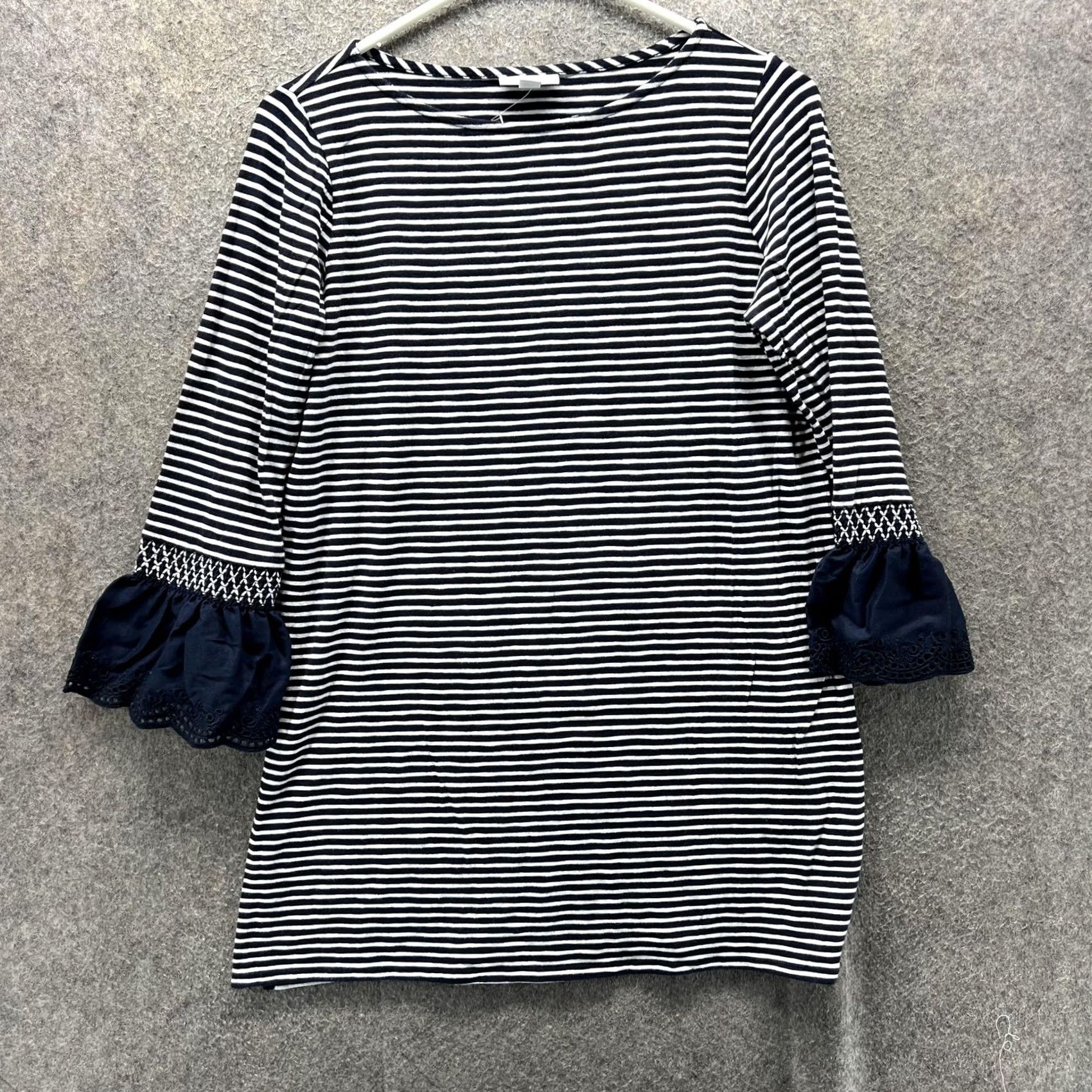 J. Jill J. Jill Shirt Womens XS Blue White Stripe Bell Sleeve Ruffle Embroidered Top Size XS / US 0-2 / IT 36-38 - 2 Thumbnail