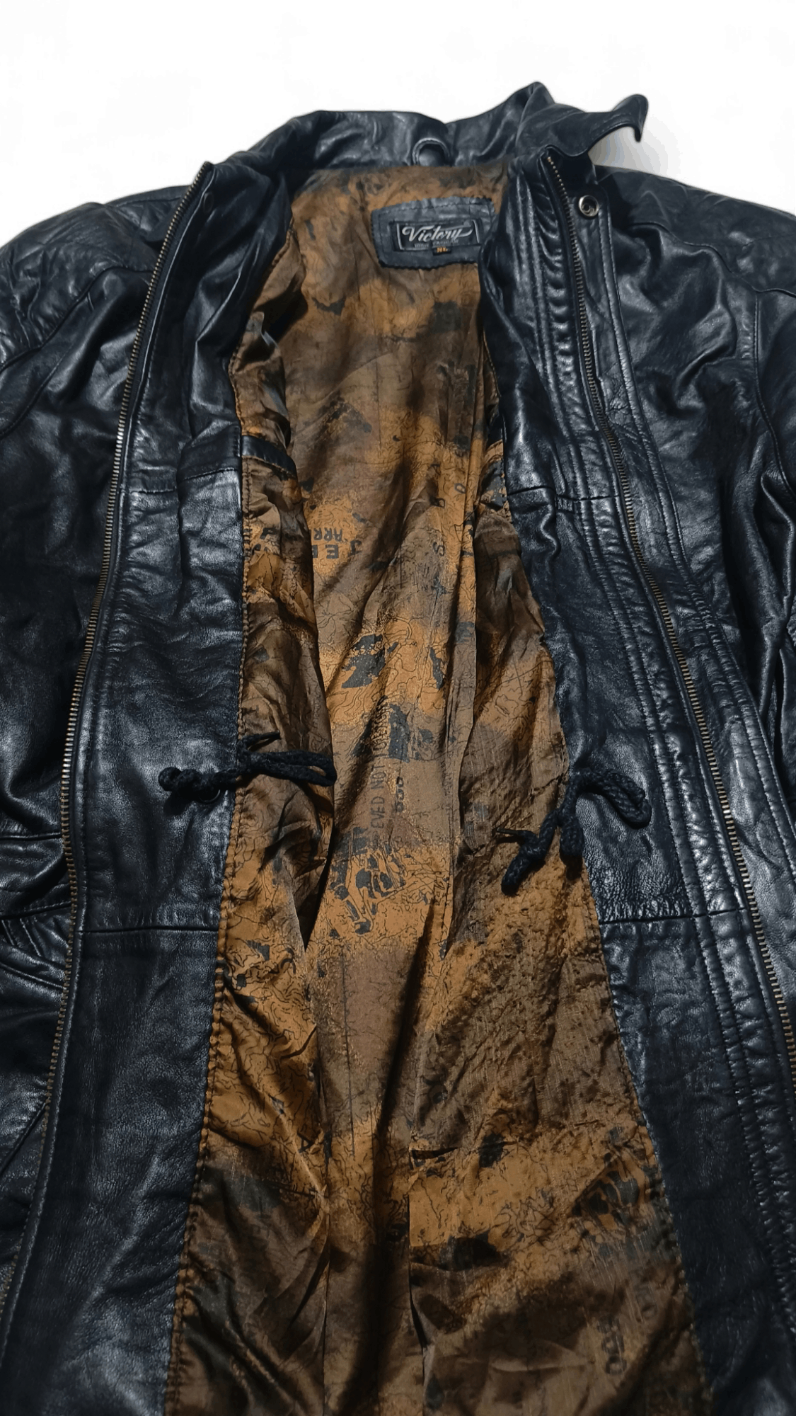 Vintage Vintage Y2K VICTORY Black Genuine Leather Long Coat Jacket Size US XL / EU 56 / 4 - 7 Thumbnail