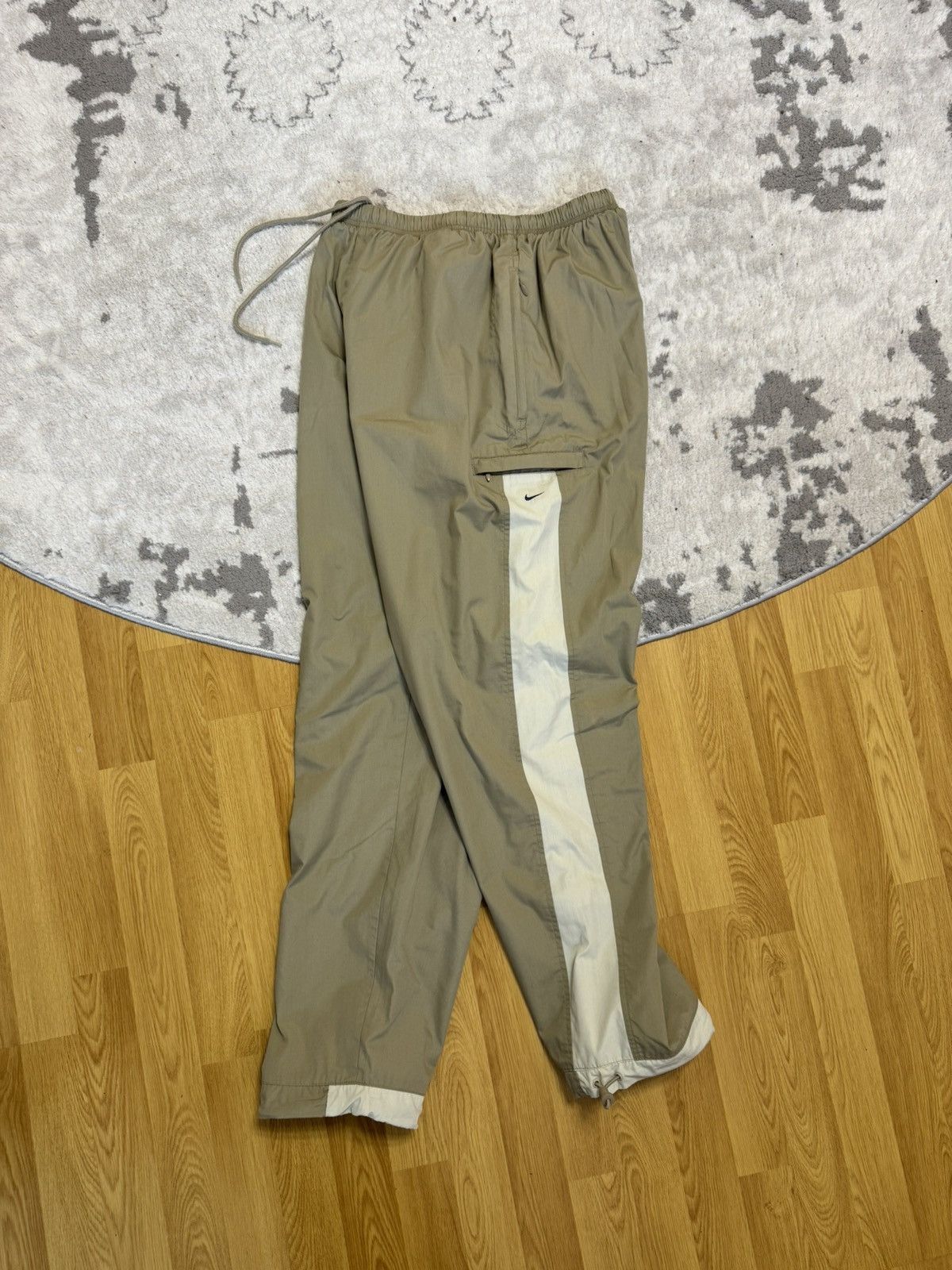 Nike × Vintage Y2K 90s Nike Nylon Pants Track Drill beige Cream Swoosh Size US 34 / EU 50 - 6 Thumbnail