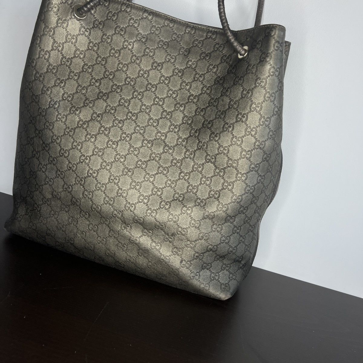 Gucci Vintage Gucci Monogram Tote Shoulder Bag Leather Beige Y2K Size ONE SIZE - 2 Thumbnail