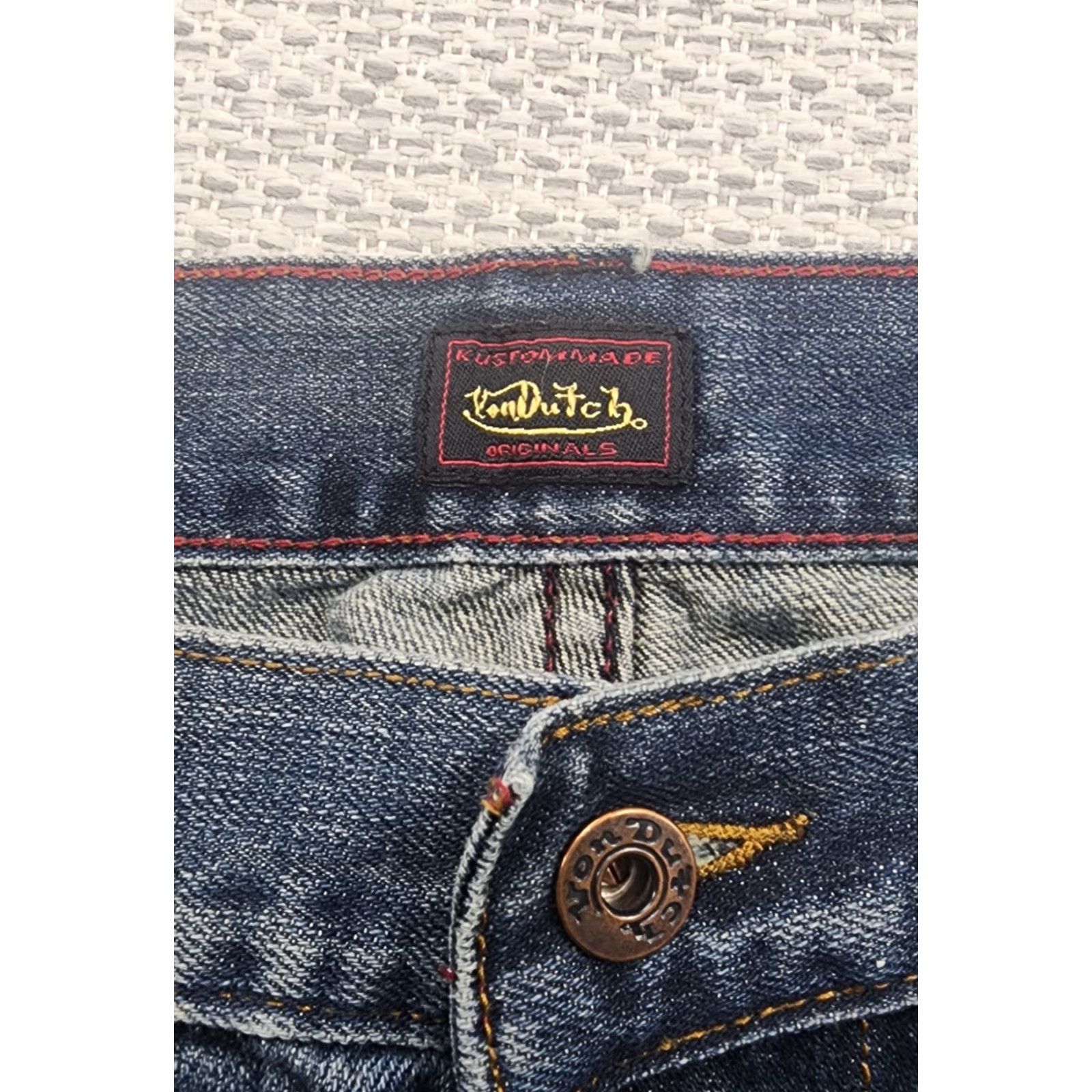 Von Dutch VINTAGE Von Dutch Jeans 31x32 Selvedge Blue Denim Button Fly Retro Rockabilly Mens Jeans 80s 90s Hipster Grunge USA Logo Size US 31 - 5 Thumbnail