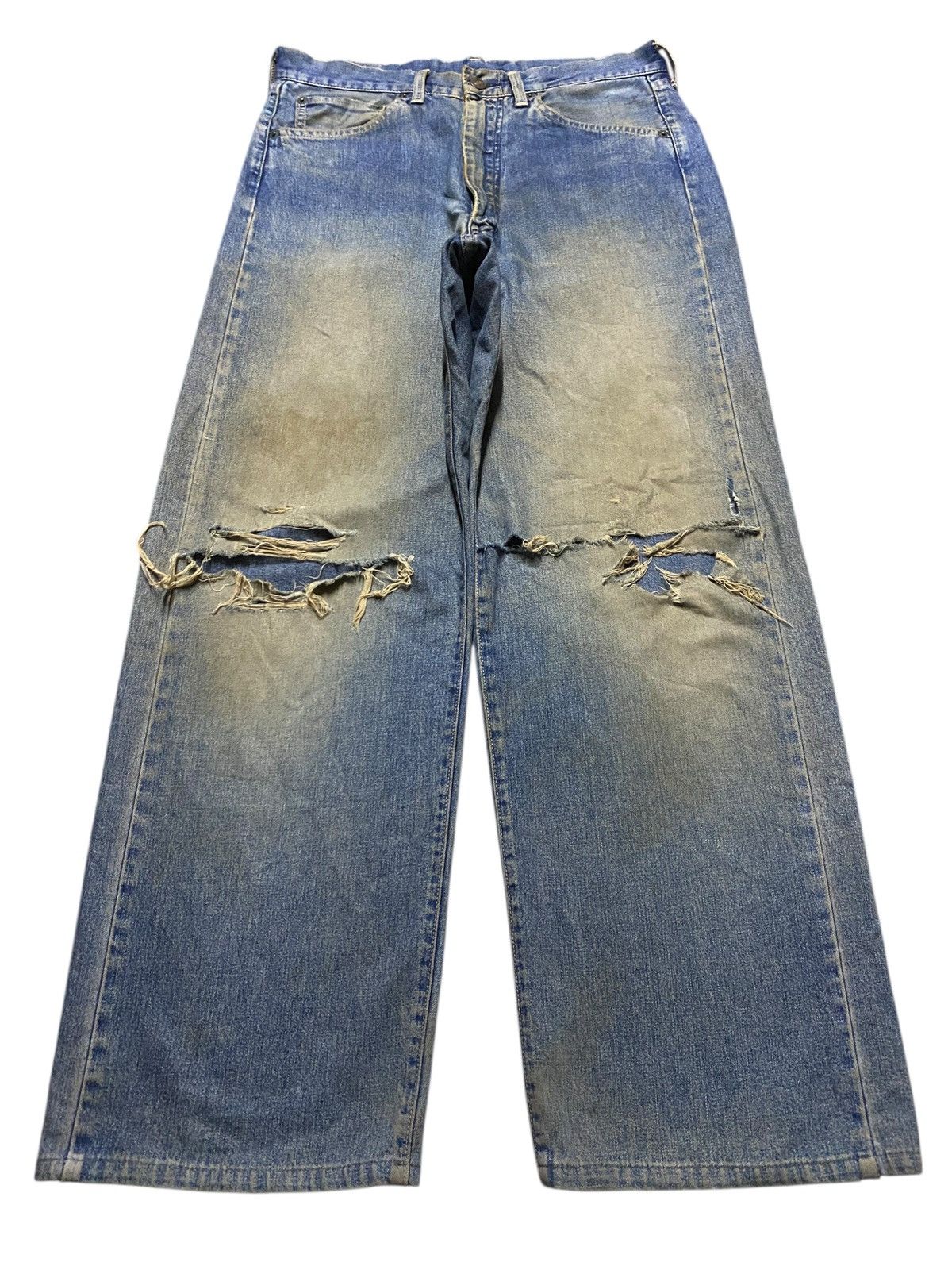 Japanese Brand Japanese Brand Bartack Mud Wash Distressed Baggy Jeans Size US 31 - 1 Thumbnail