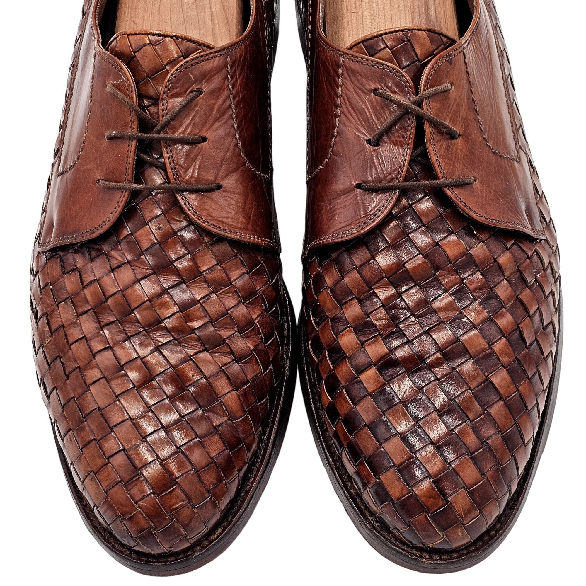 image of Vintage Bragano Men's 13M Italian Brown Woven Leather Dress Shoes in Brown Black