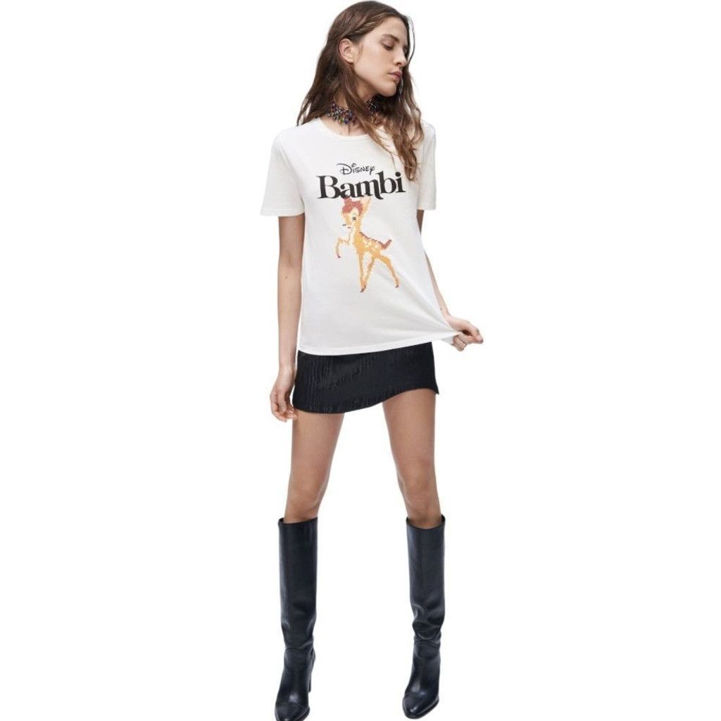 Zara Zara x Disney Bambi Cross Stitch Cotton Crewneck T Shirt- S Size S / US 4 / IT 40 - 2 Thumbnail