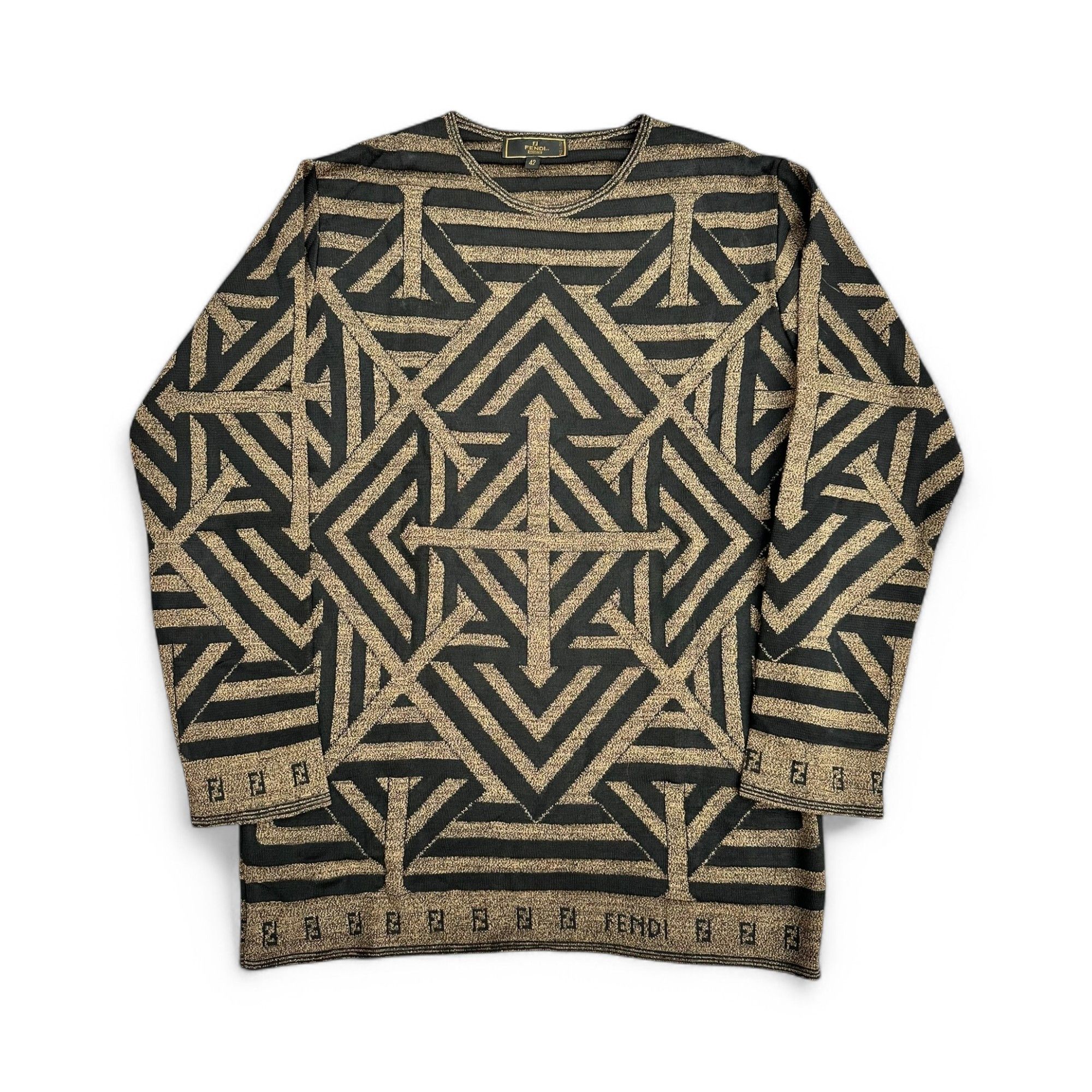Fendi Fendi Light Sweater Vintage Geometric Logo Brown and Black Size US S / EU 44-46 / 1 - 1 Thumbnail