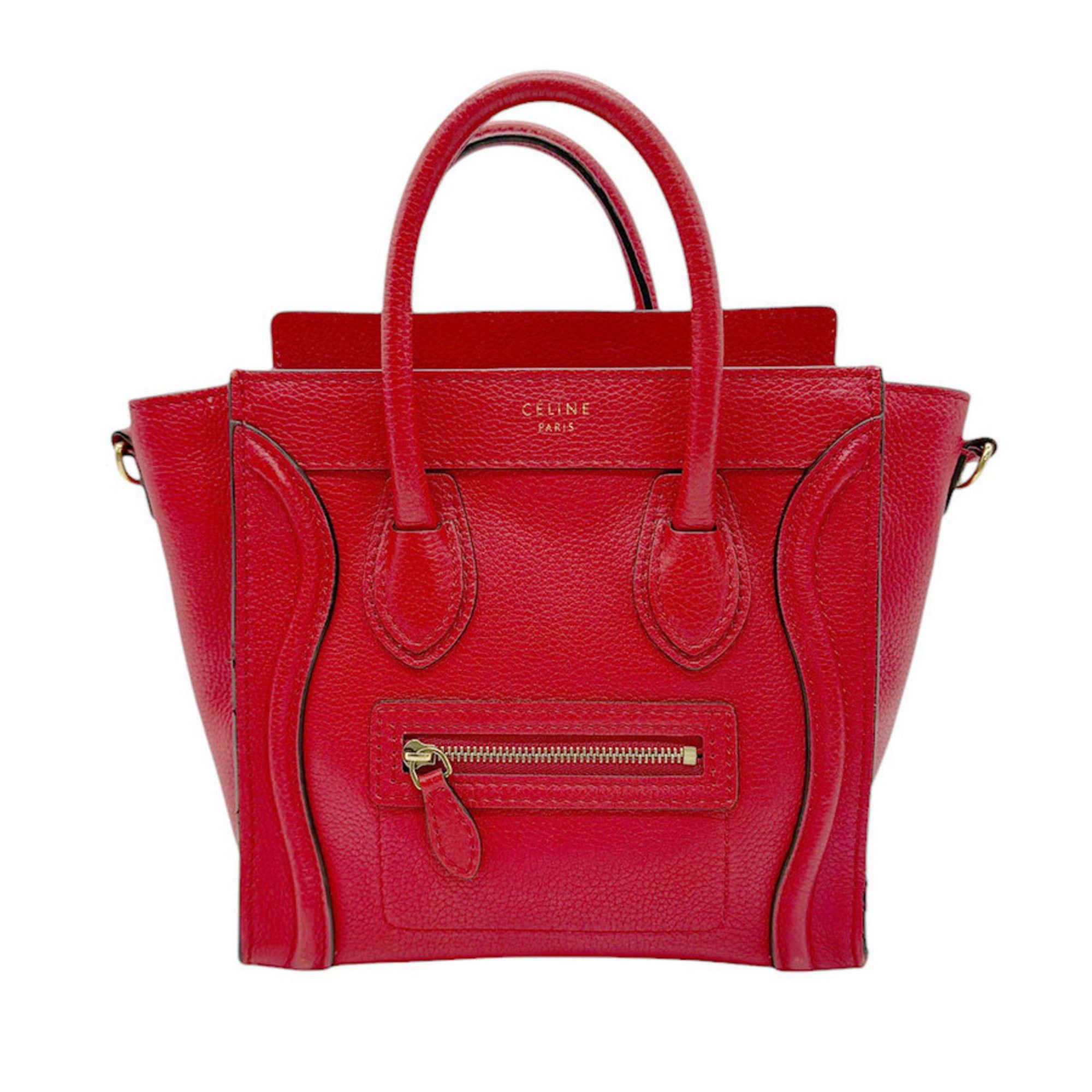 image of Celine Handbag Shoulder Bag Luggage Nano Shopper Leather Red Women's Z0585 in Red Color