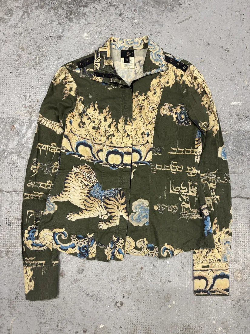 Designer × Just Cavalli × Vintage AW2003 Cavalli Asian World Green Contemporary Fire Shirt Size XS / US 0-2 / IT 36-38 - 1 Thumbnail