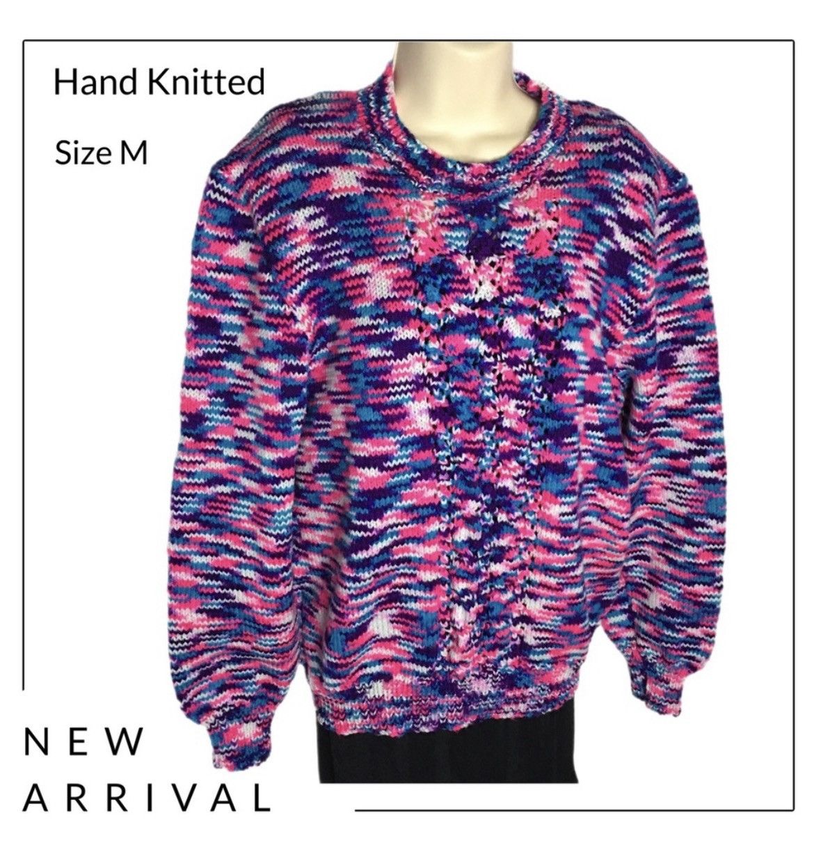 Handmade New Hand Knitted Crew Neck Jumper Size M / US 6-8 / IT 42-44 - 1 Thumbnail
